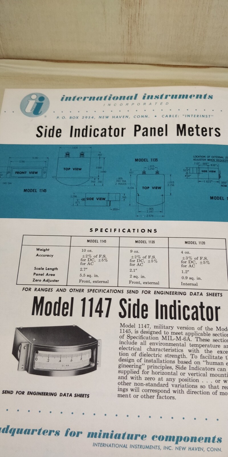 1950s International Instruments ~ Side Indicator Panel Meters ~ MINI Catalog