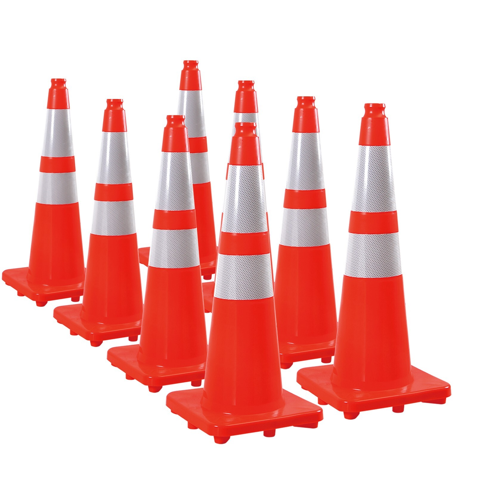 8PCS 12/18/28''Flexible PVC Traffic Cones with Reflective Collar High Visibility