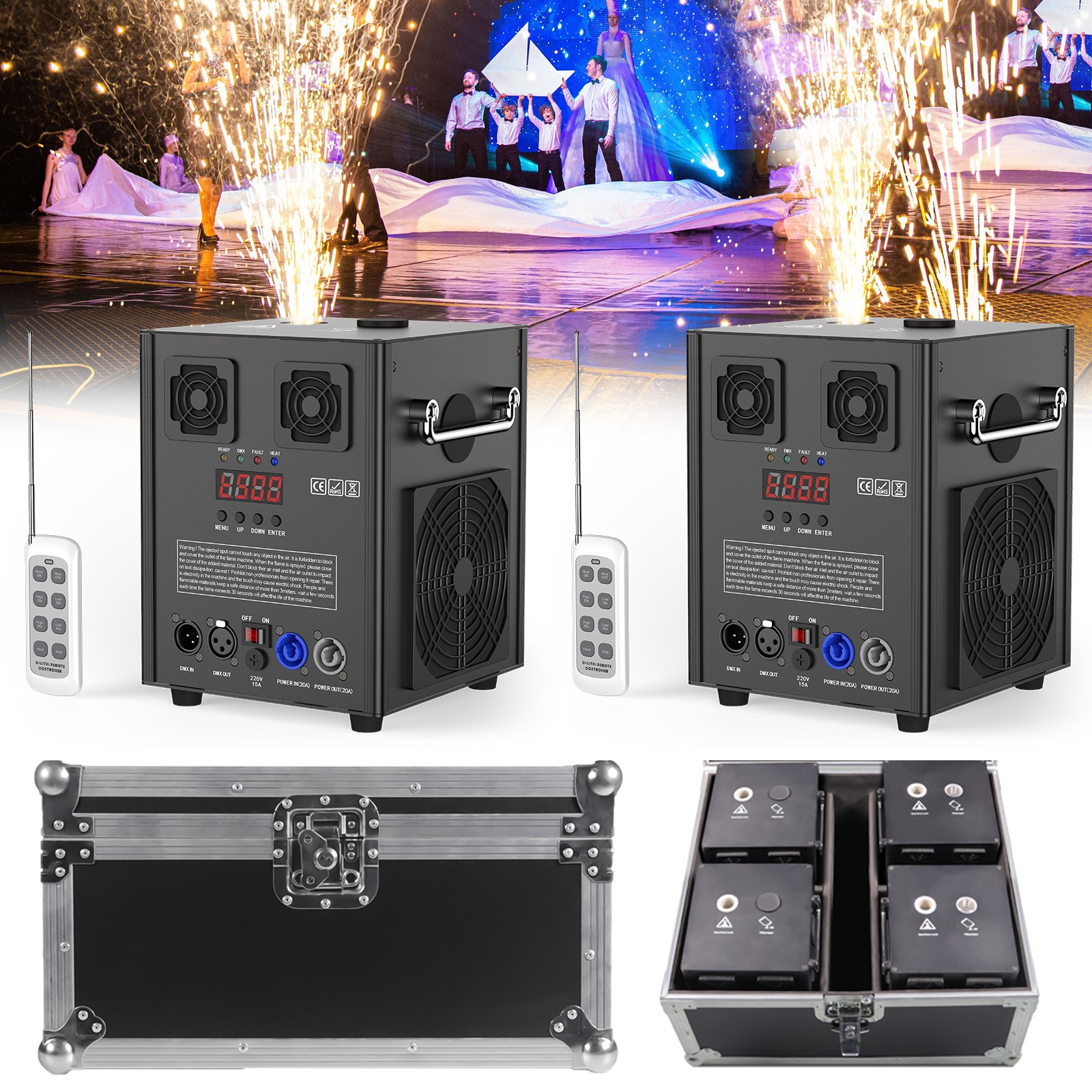 700W Cold Spark Machine Stage Effect DMX Firework Machine Club Wedding with Case