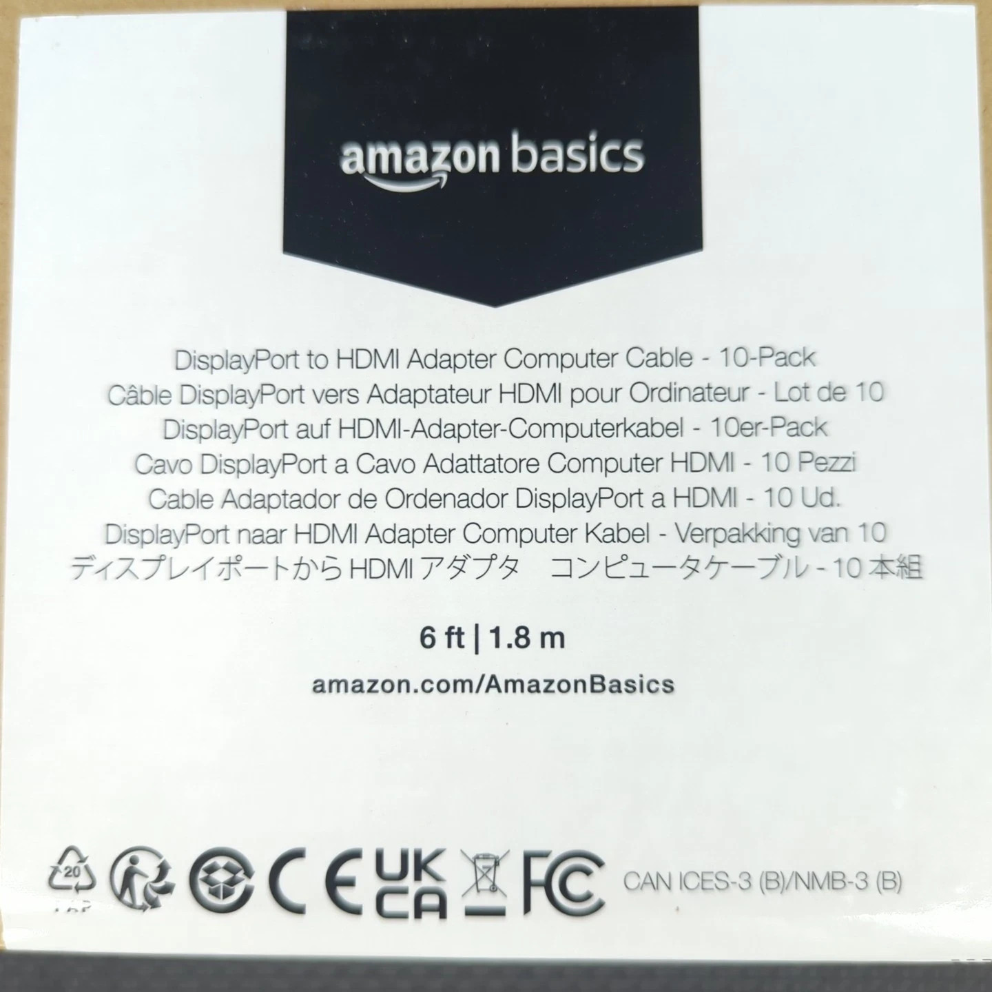 NEW 100 Pack 6ft (1.8M) 4K Amazon Basics DisplayPort to HDMI Cable Black BULK