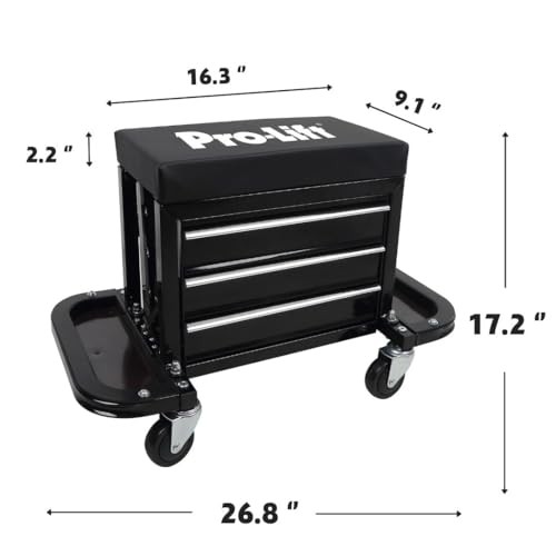 Mechanic Roller Seat with Tool Box - 3-Drawer Rolling Tool Chest Stool with