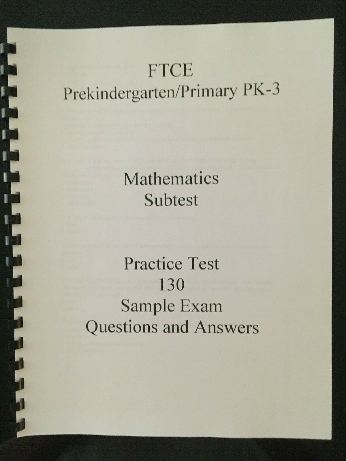FTCE PreKindergarten Primary PK-3 PreK exam test questions130 Mathematics Math