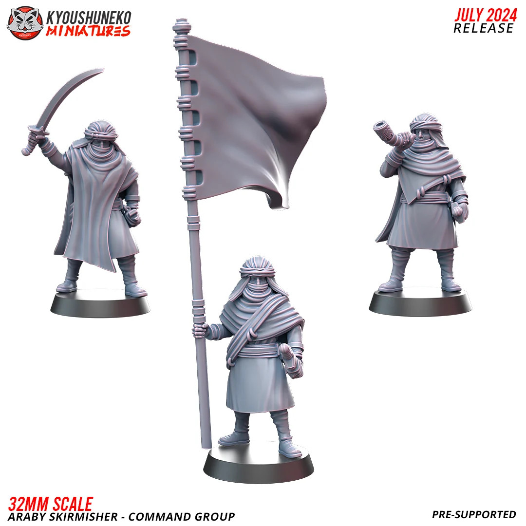 Araby Skirmisher Command Group (Set of 3) - 28-32mm - Resin Tabletop Miniatu