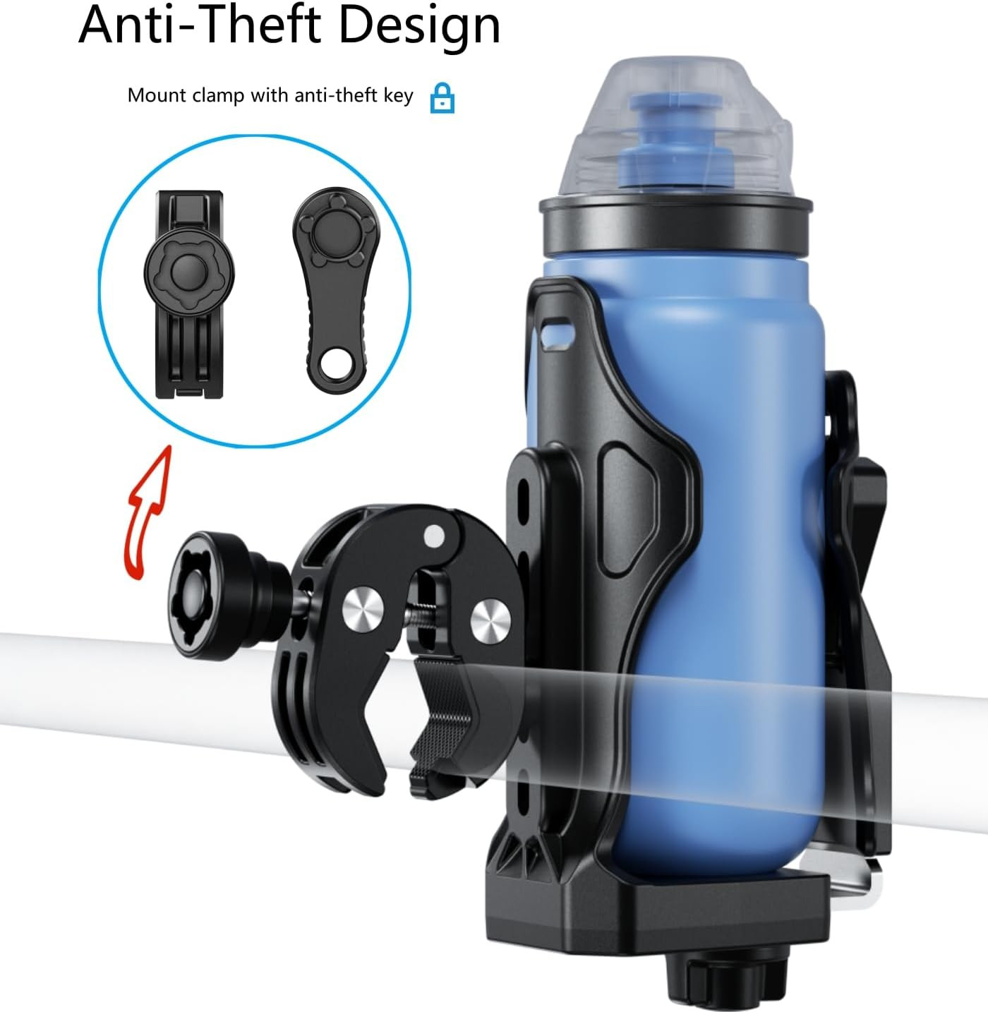 Anti-Theft Motorcycle Cup Holder, Extra Large Adjustable Size Bike Water Bottle