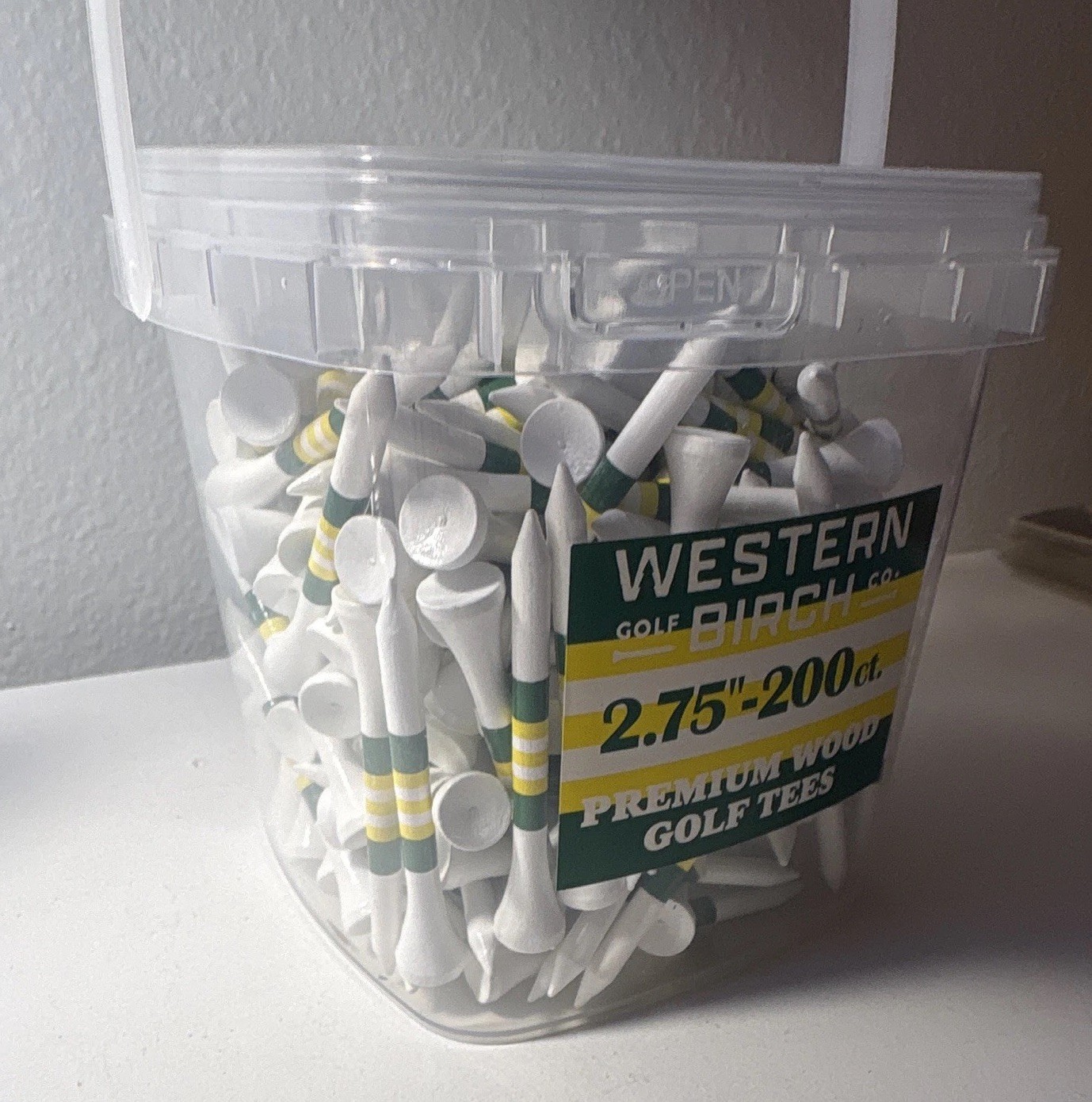 Western Birch Co. Premium Wood Golf Tees 2.75 in 200 ct White/Green/Yellow