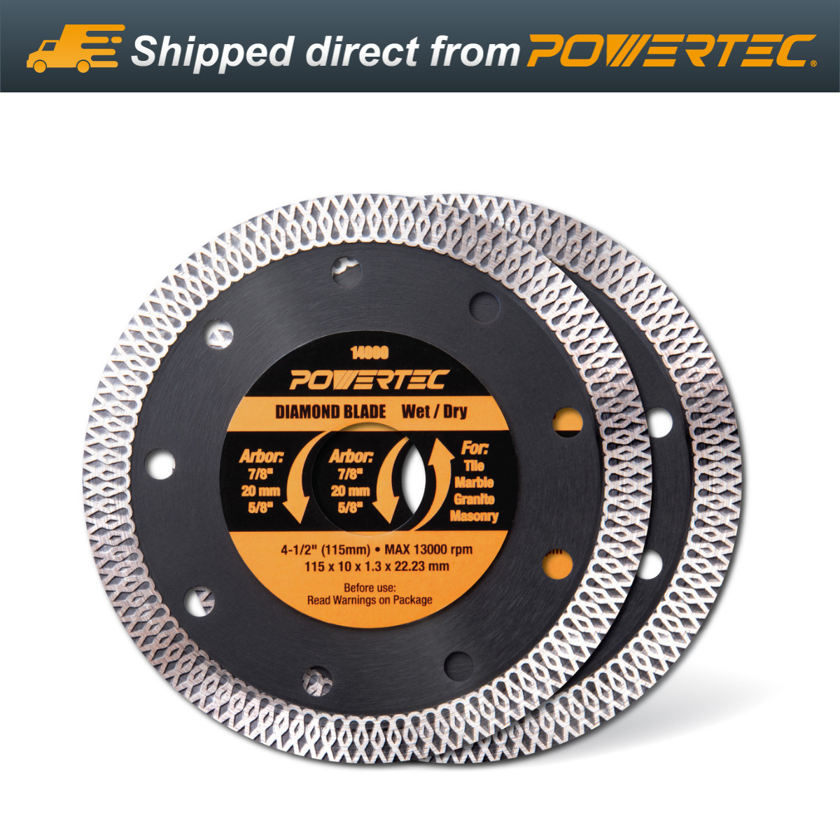 POWERTEC 4-1/2 Inch Turbo Mesh Rim Diamond Saw Blade for Angle Grinder 14000-P2