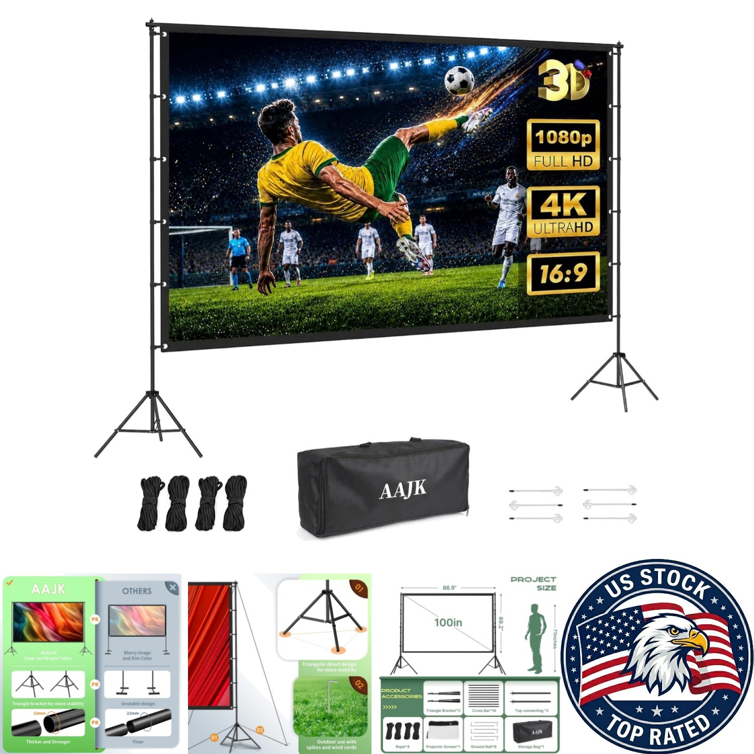 100-Inch Portable Outdoor Projector Screen with Stand – Ideal for Movie Nights