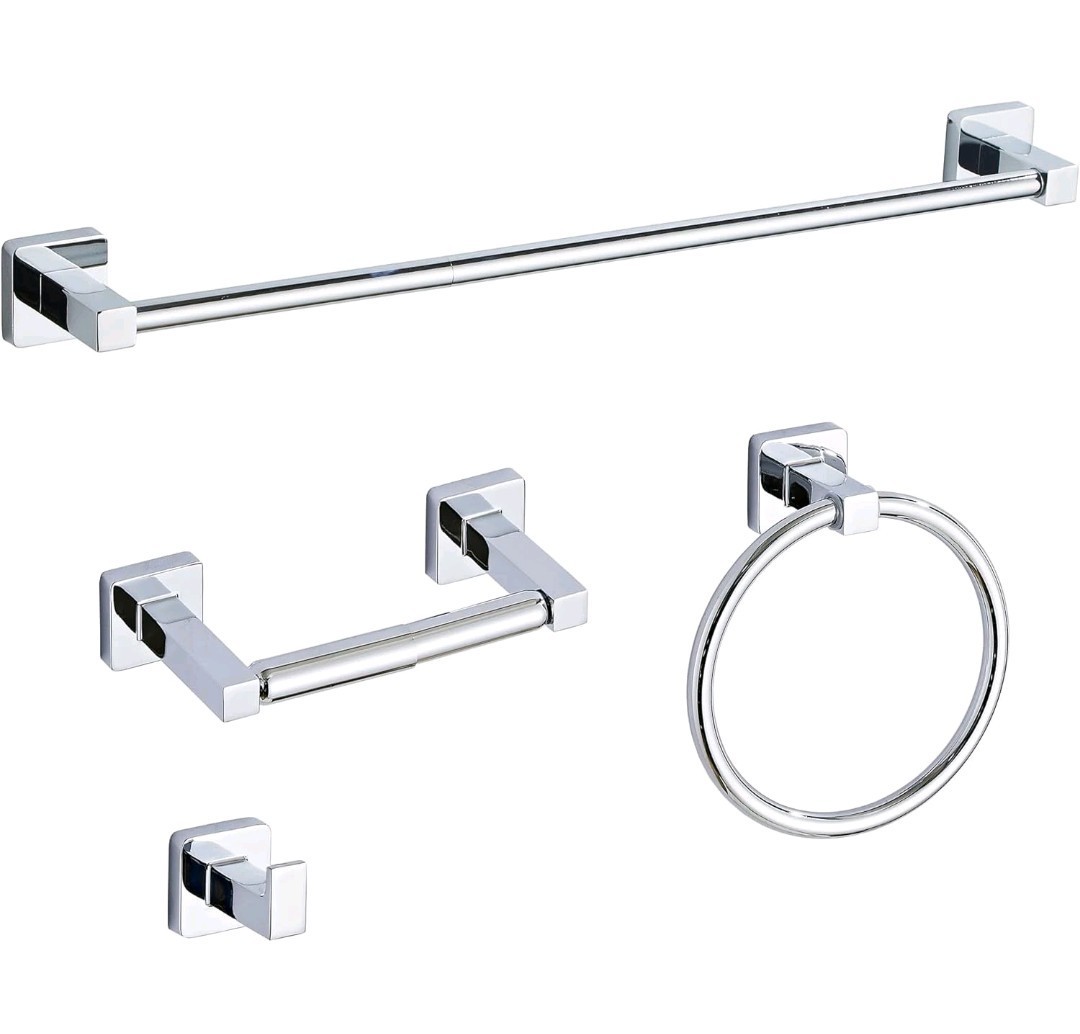 Chrome Bathroom Hardware Set 4 Pieces, Very Nice Polished Chrome S.S. SAVE MONEY