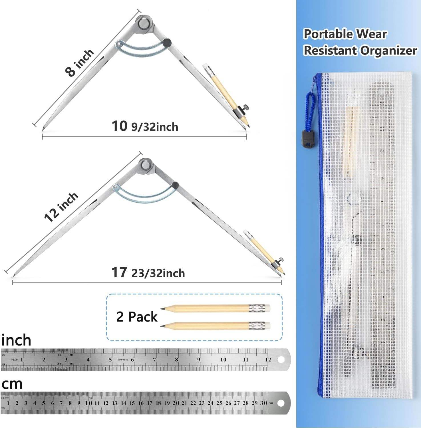 WORKLION Woodworking Compass Geometry Set - Large Locking 8 Inch, Silvery