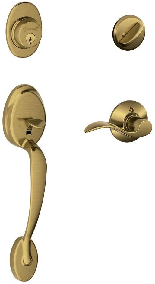 Schlage F60 PLY 609 ACC RH Plymouth Handle Set Antique Brass, Single Cylinder