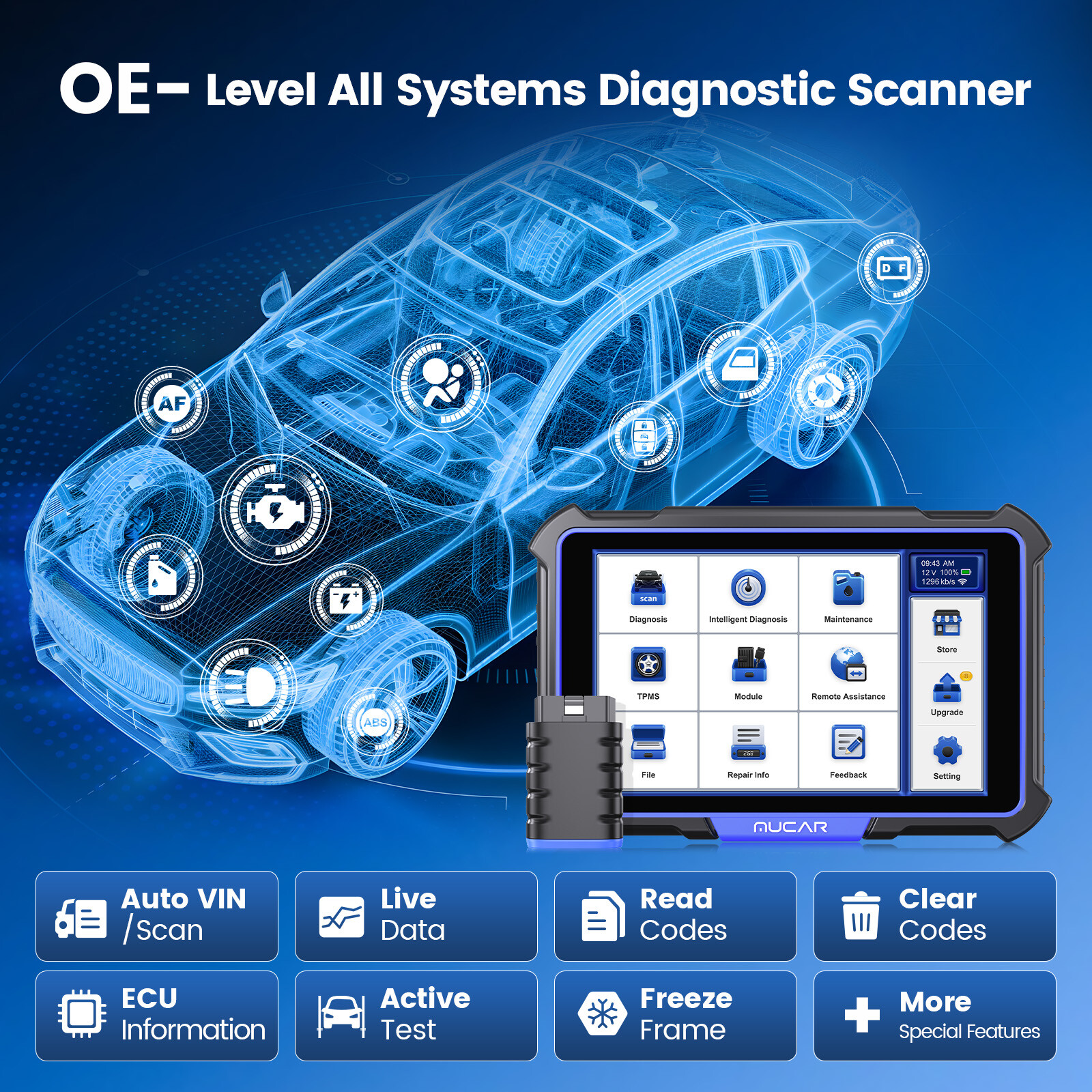 MUCAR VO8 Key Fob Programmer Kit TPMS Scanner OBD2 Diagnostic Tool 35+Reset FREE