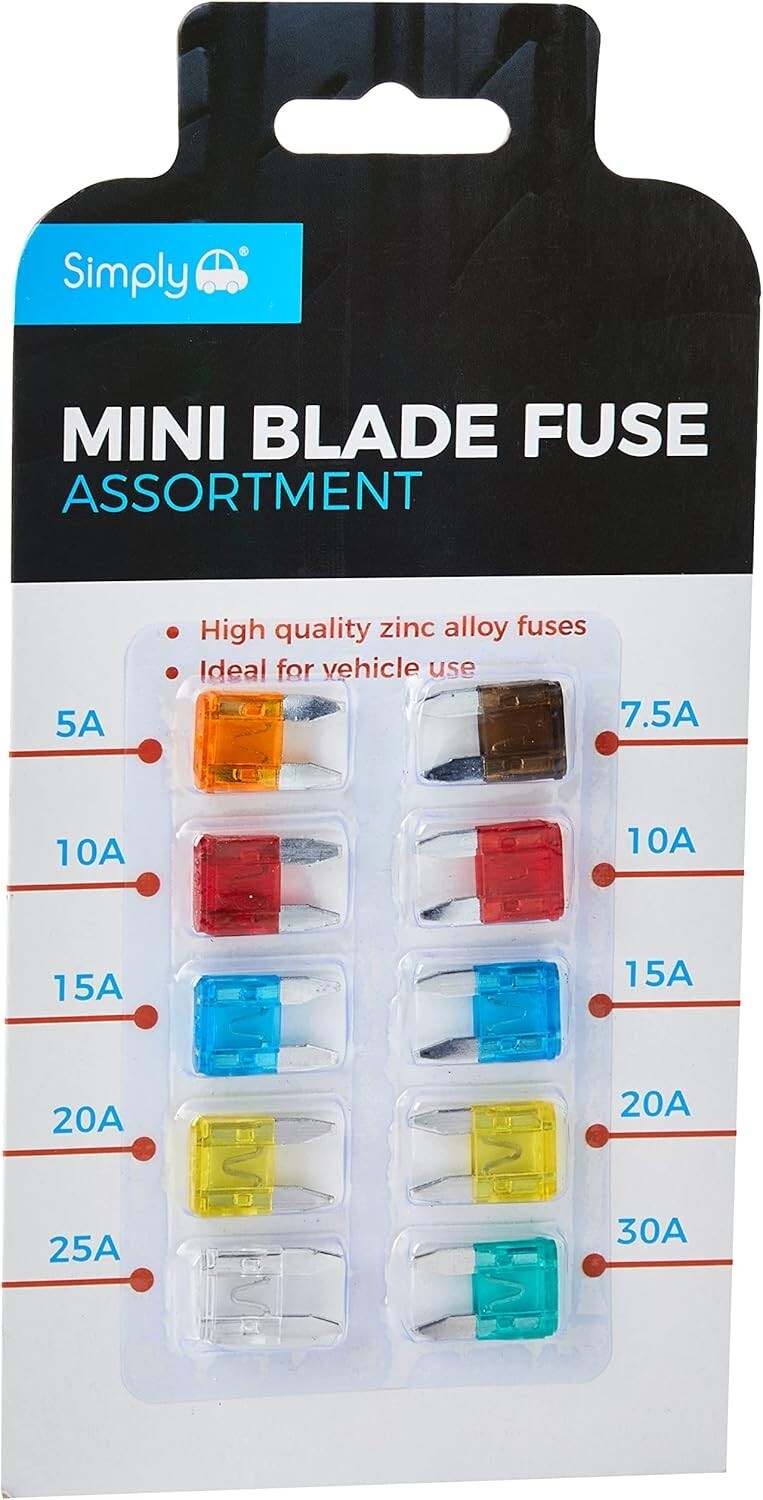 Assorted Mini Blade Car Fuses - 5 7.5 10 15 20 25 30 Amps Simply 10 pcs