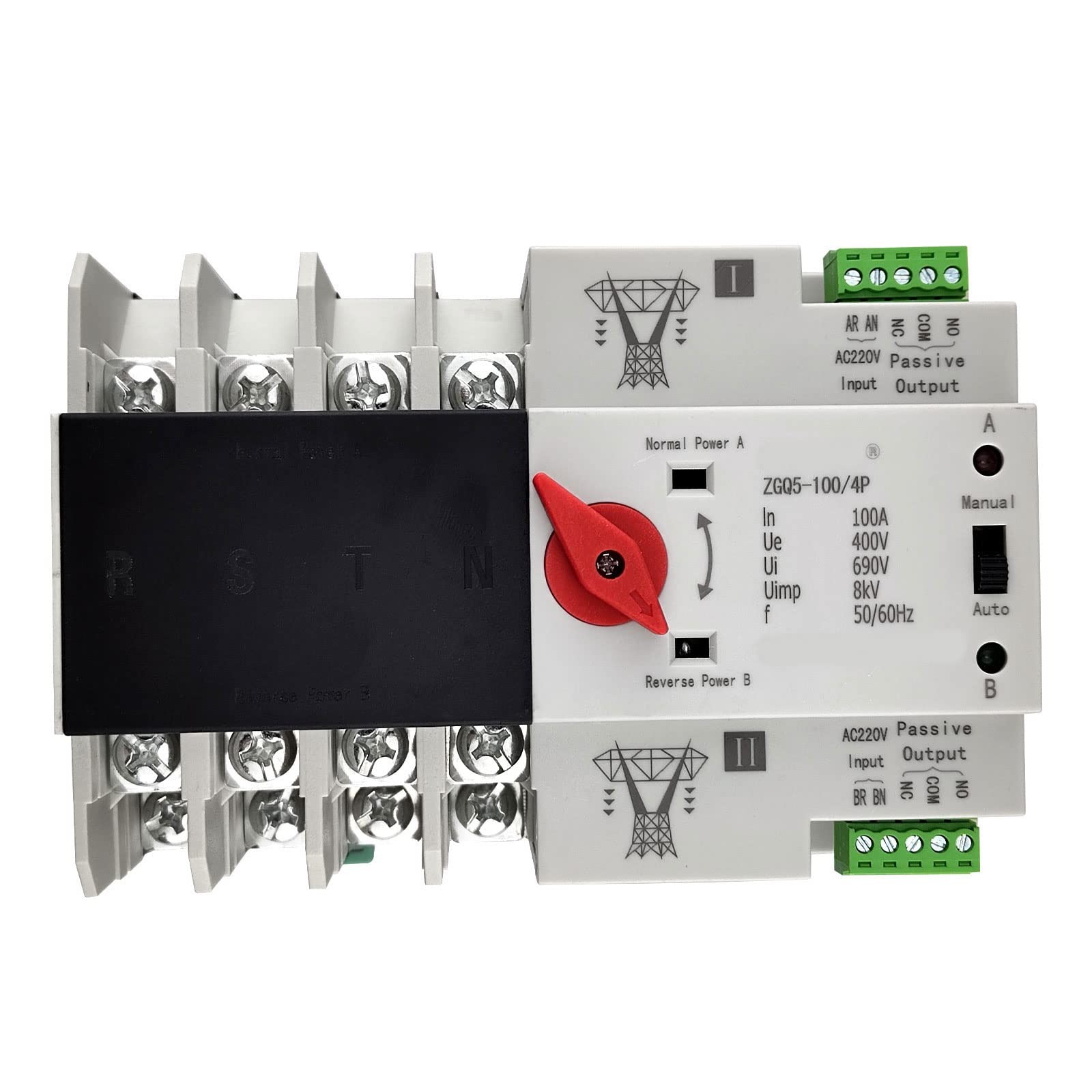 Dual Power Automatic Transfer Switch 4P 100A 220V Electronic Changeover