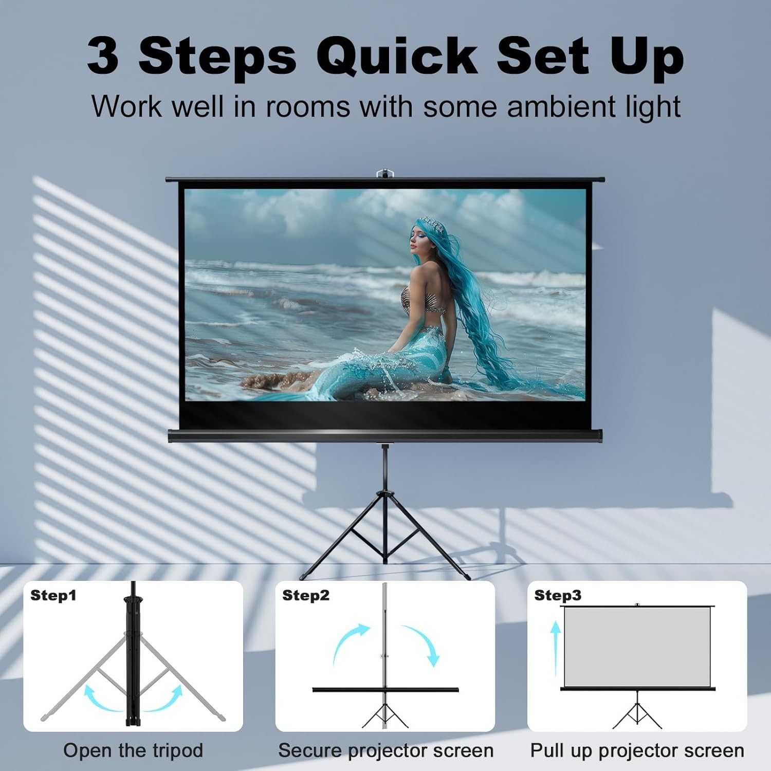 Outdoor Projector Screen with Stand Tripod, Indoor Pull Up Portable...