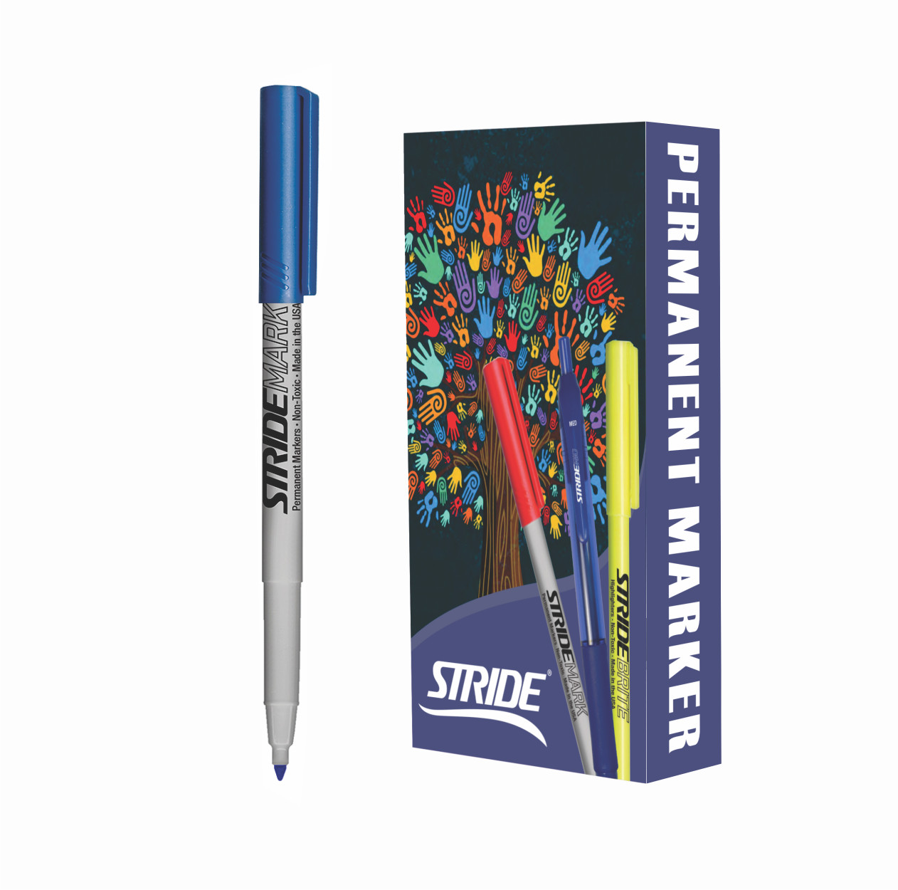 StrideMark Permanent Marker, Fine Point, Blue Ink. 12/Pack, #27002