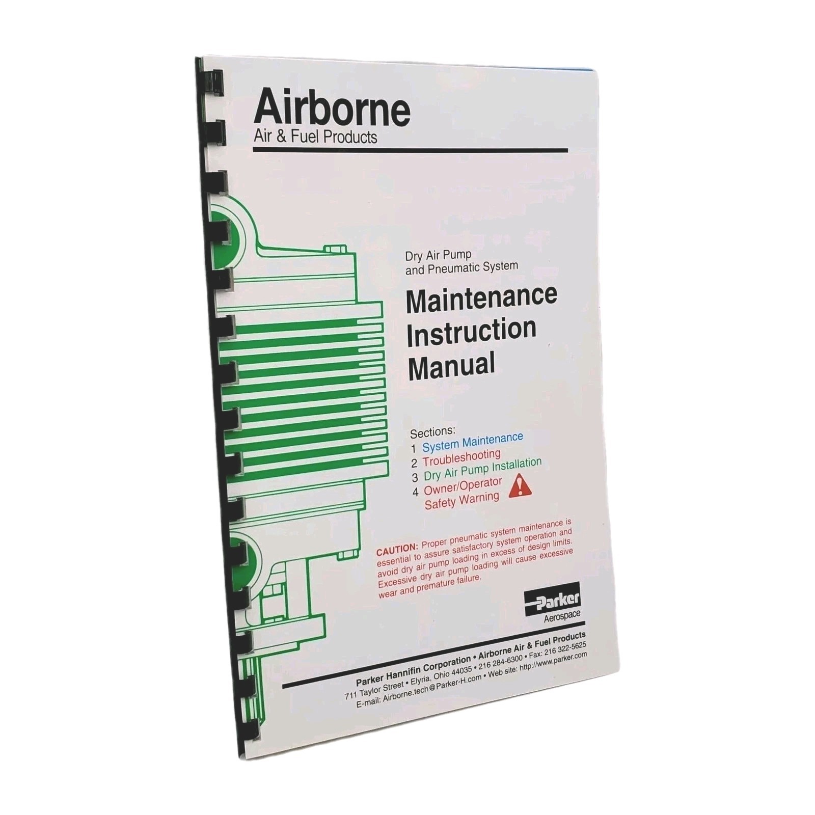 Parker Aerospace Airborne Dry Air Pump Pneumatic System Maintenance Inst Manual