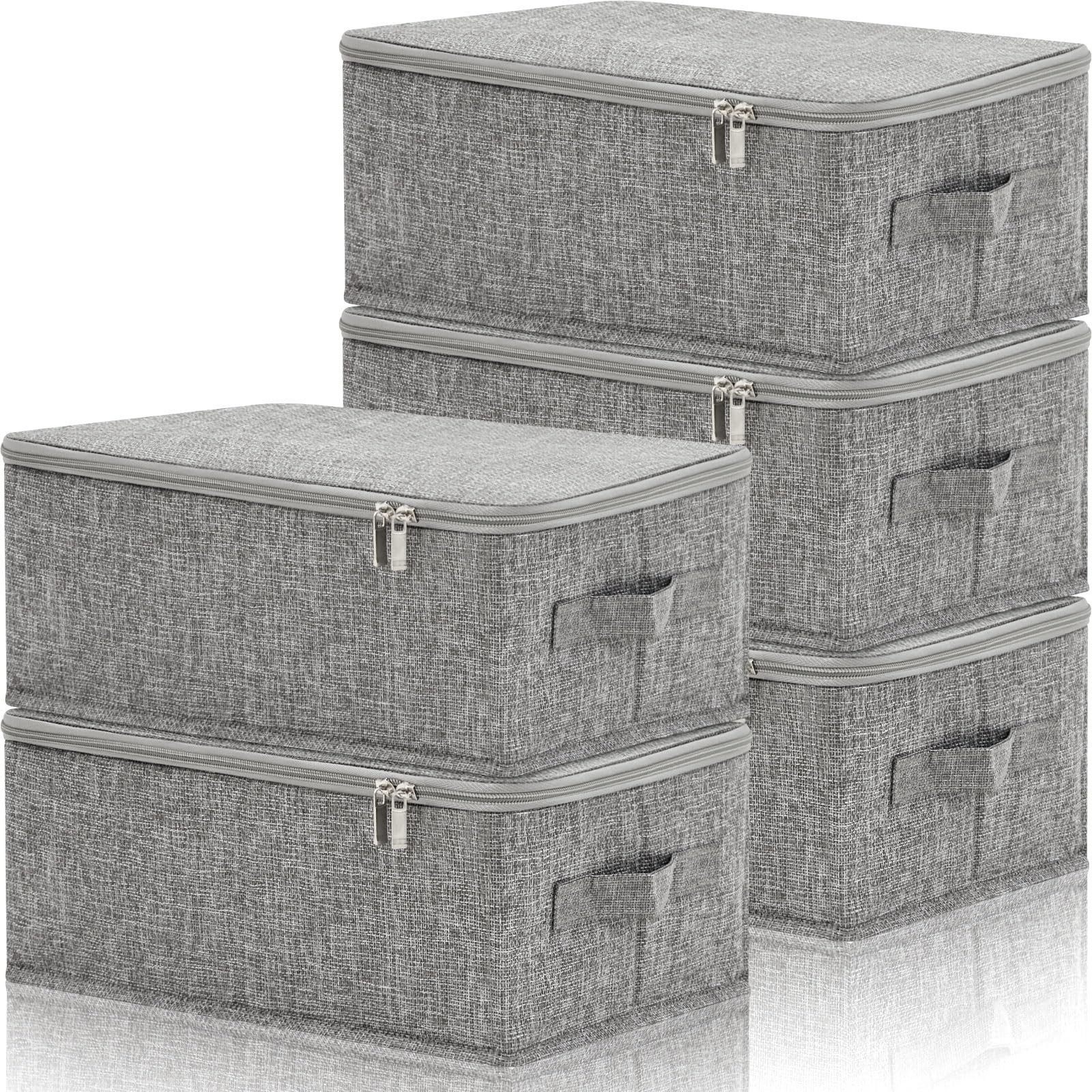 Rigid Fabric Storage Bins With Zipper Lids Foldable Closet Cubes Gray 5 PCS