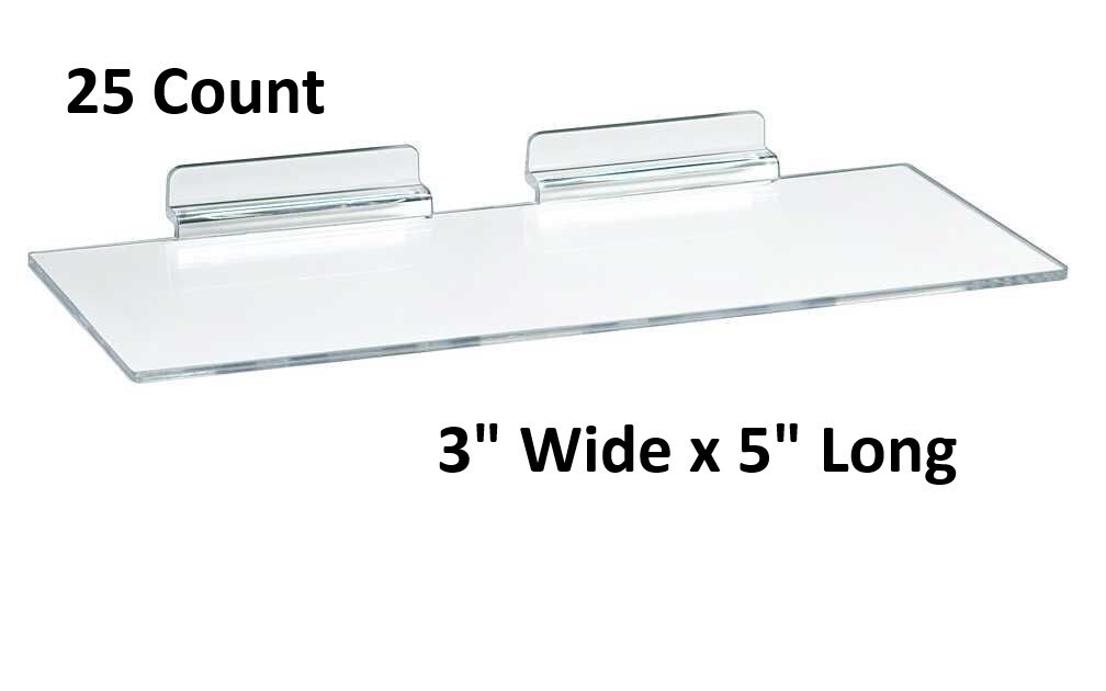 25 Count Acrylic Slat Wall Shelf 3" Wide x 5" Long Business Retail Display
