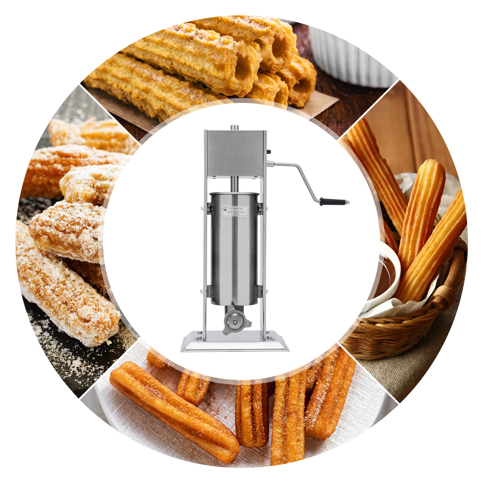 5L Commercial Manual Churro Maker Machine +4 Nozzles Fit Restaurant Home