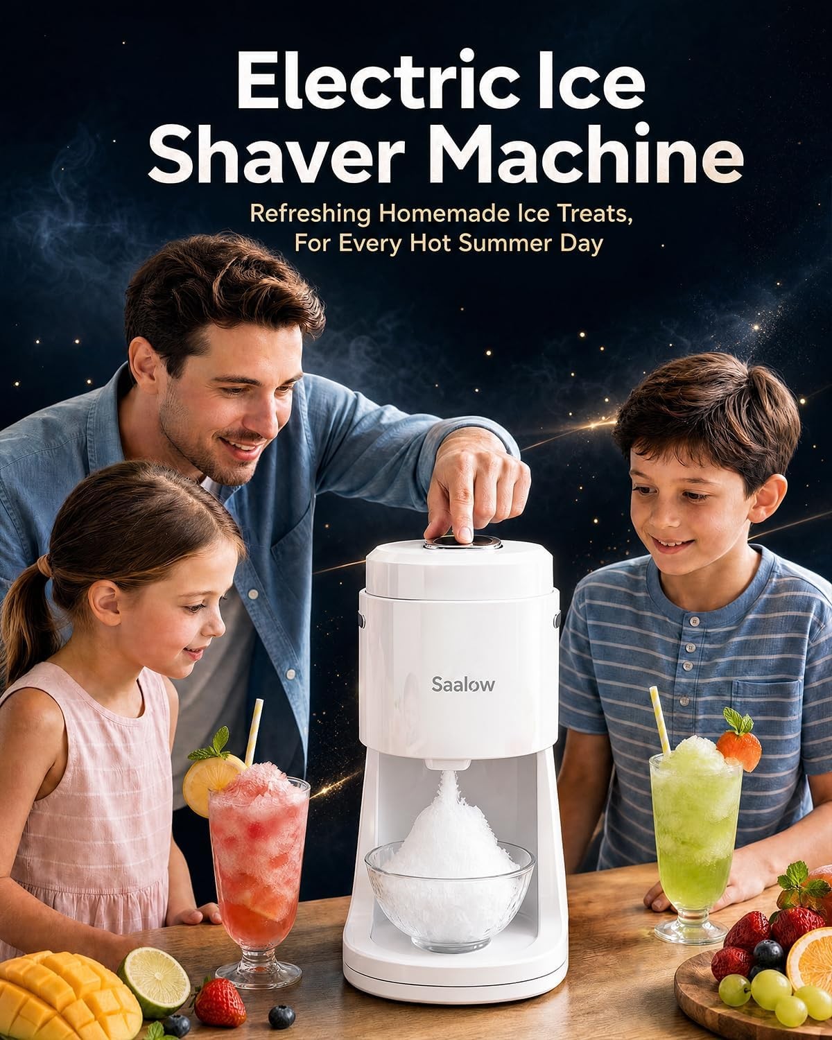 Electric Shaved Ice Machine Snow Cone Maker with Adjustable Thickness Settings