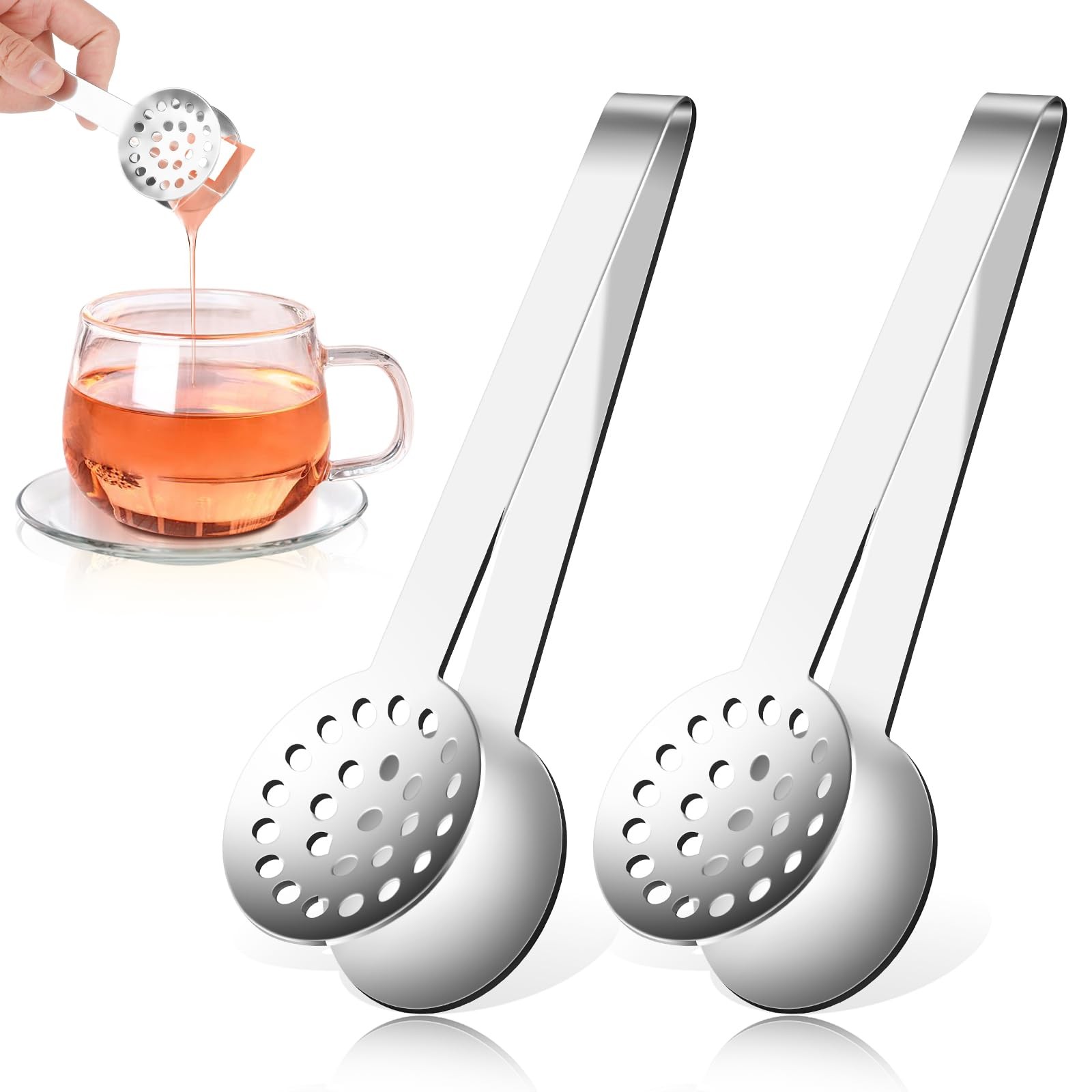 2 Pcs Tea Tongs, Bag Squeezer, Teabag Filter, Dispenser small, Silver