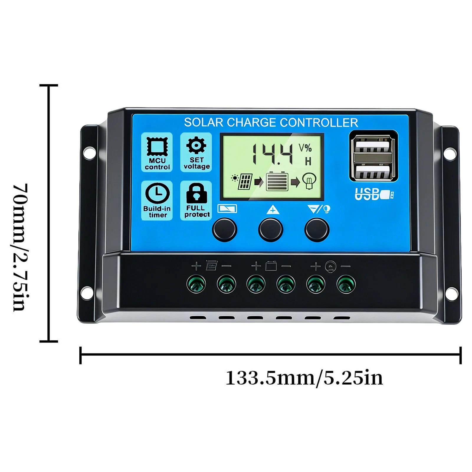30A Solar Panel Battery Charge Controller 12V/24V LCD Regulator Auto Dual USB US