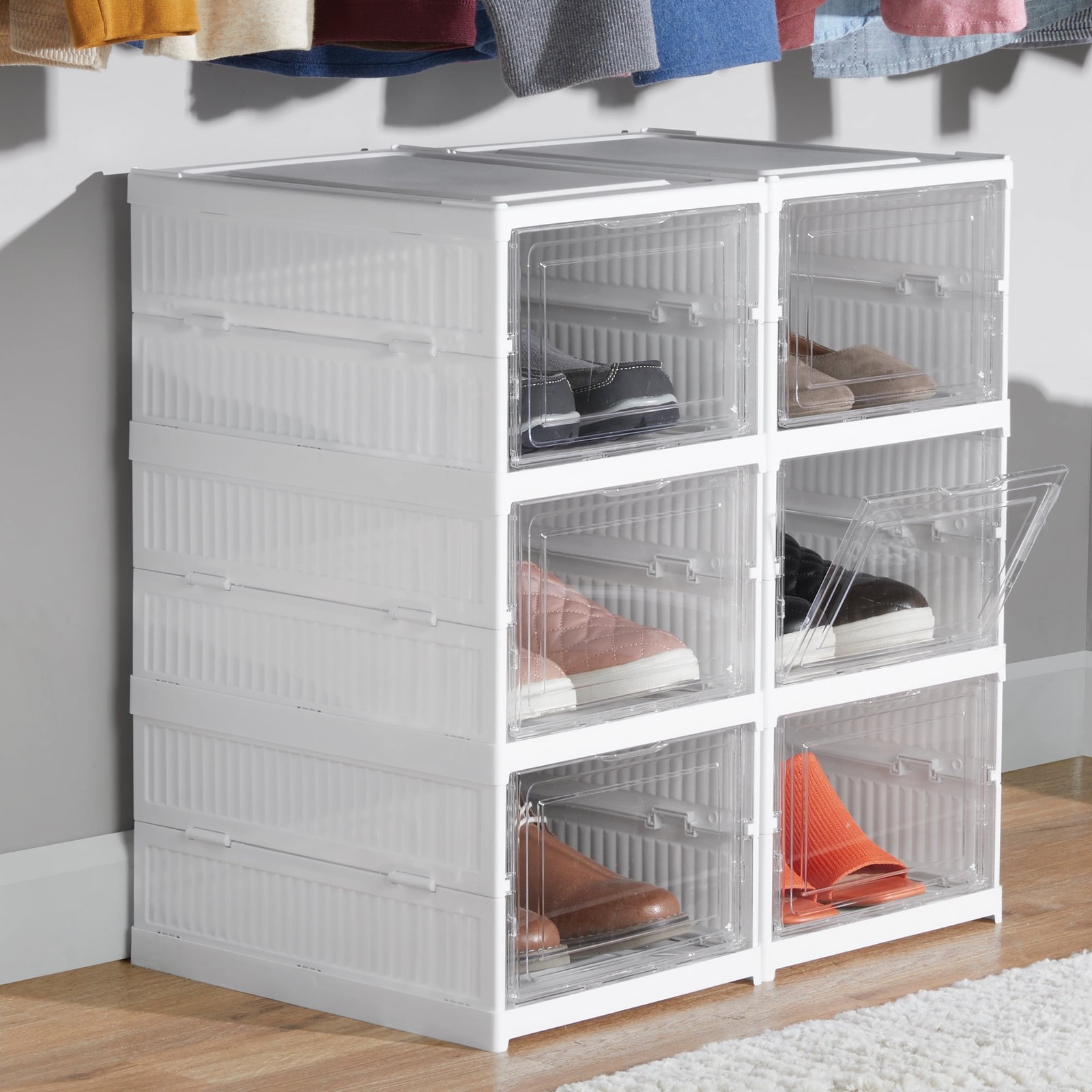 3-Tier Collapsible Shoe Organizer Clear/White