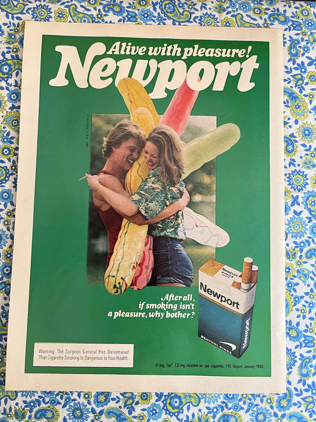 Vintage 1981 Newport Cigarettes Print Ad Balloons Summer Scene Couple Hugging