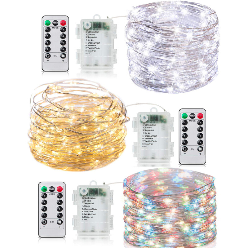 50-100 LEDS Battery Operated Mini LED Copper Wire String Fairy Lights W/ Remote