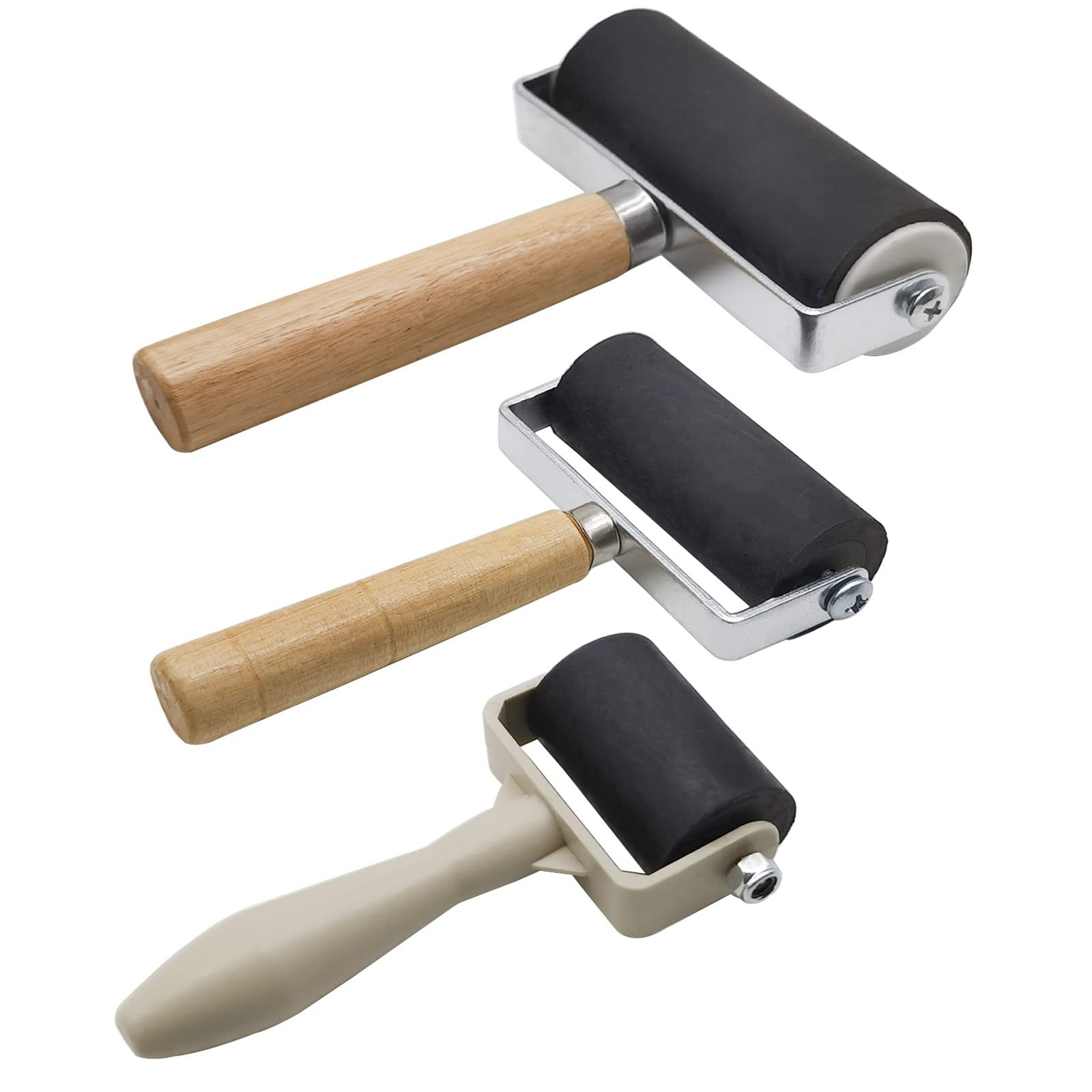 3 Pack Rubber Brayer Roller Hard Rubber Vinyl Roller for Printmaking Wallpapers