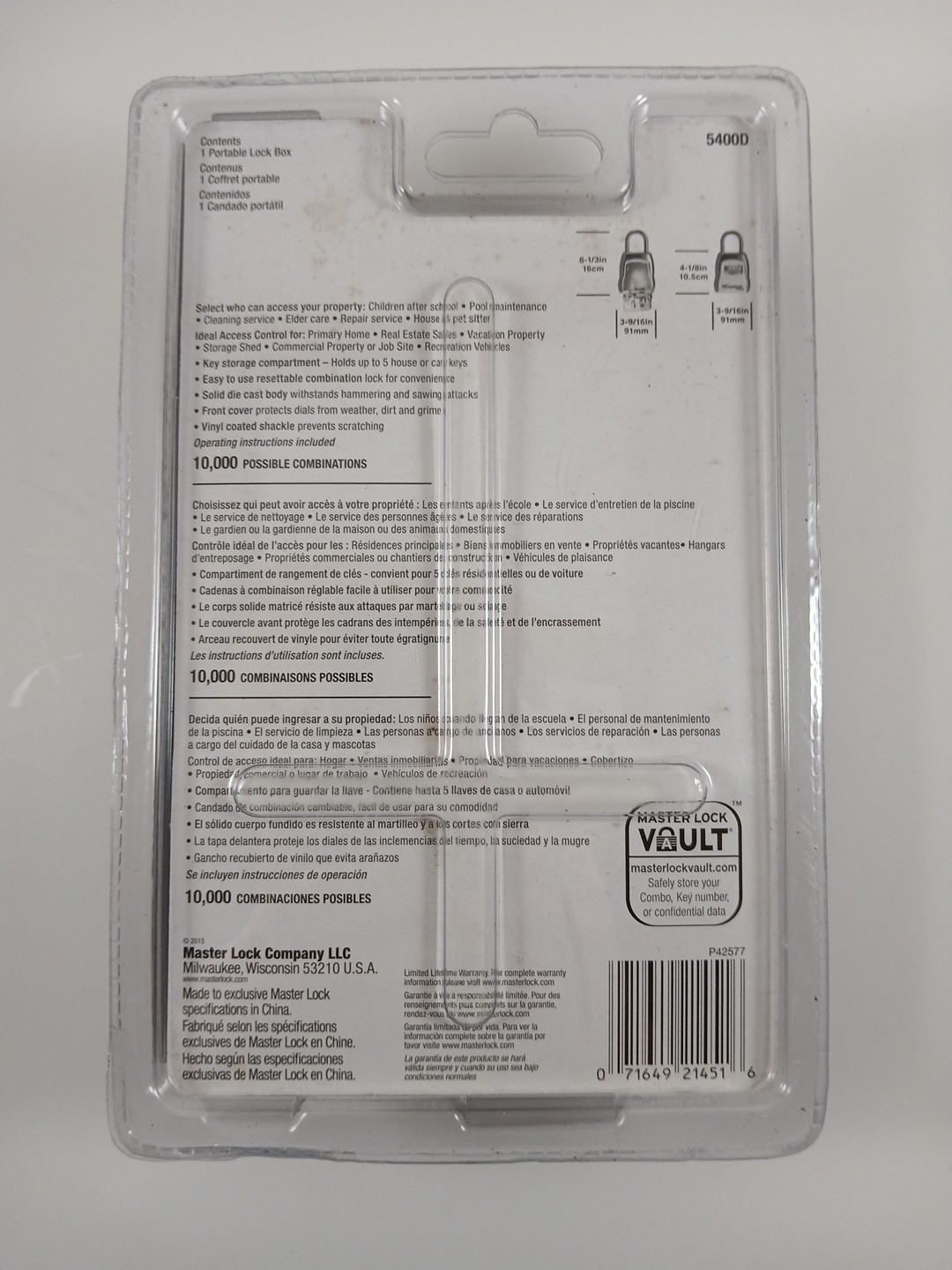 Master Lock 5400D NEW Portable Lock Box 5 Key Storage 10000 Combinations
