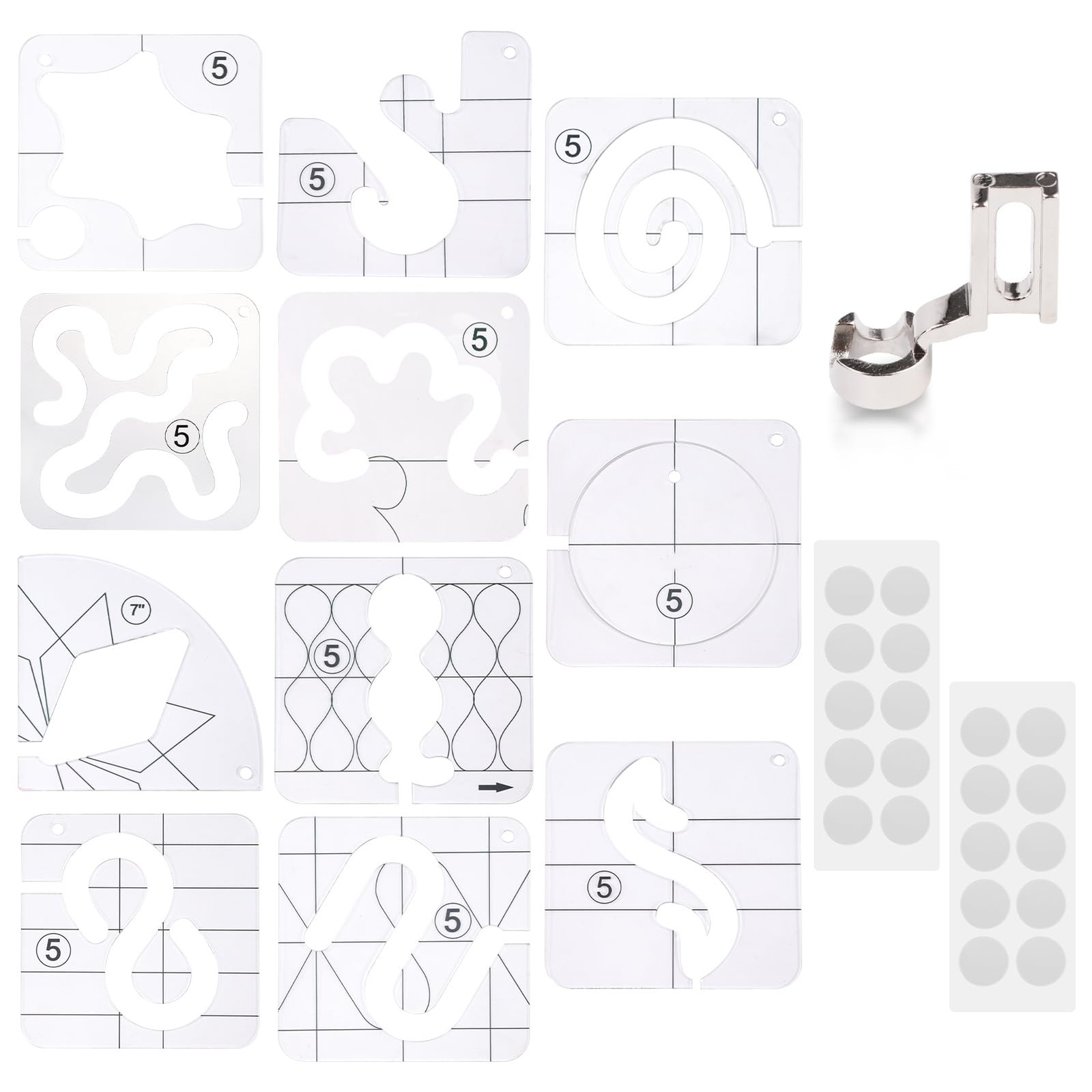 14 PCS Free Motion Quilting Template Set With Rulers 3mm High Shank Foot Tool