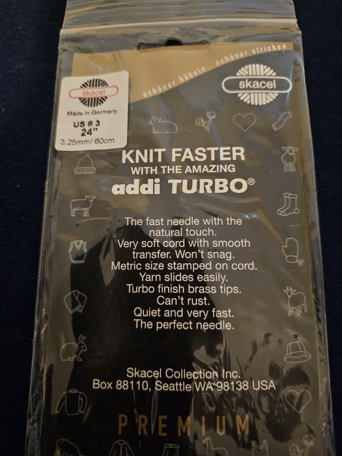 Addi Turbo Premium Circular Needles 24" US #3 Brass Tips Skacel Made in Germany