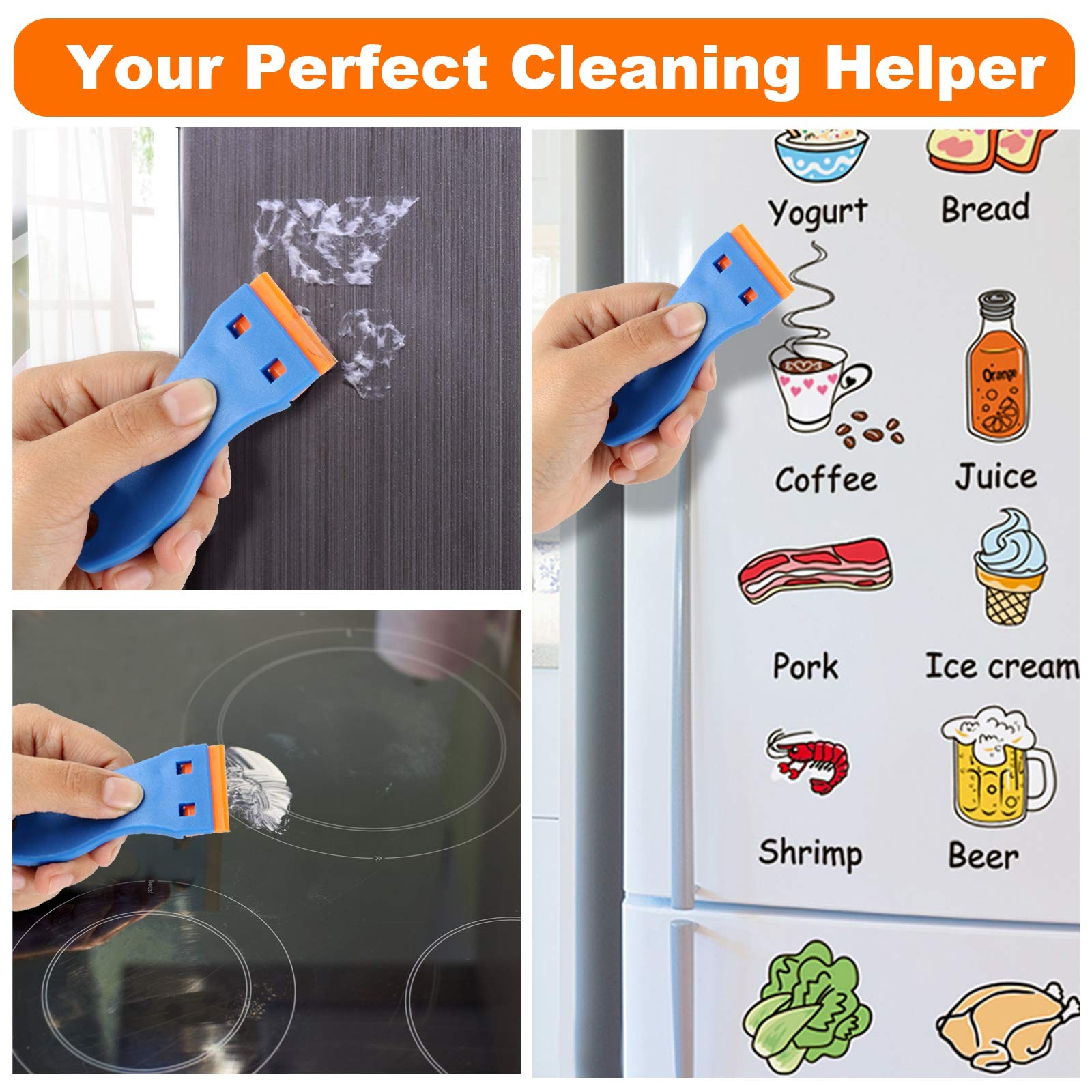 Plastic Razor Blade Scraper, 2PCS Scraper Tool with 60PCS Plastic Blades, Cle...