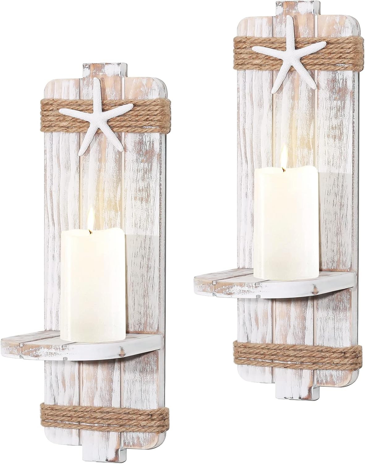 Disdressed Starfish Wall Candle Sconces Set of 2 Beach Decor Ocean Themed
