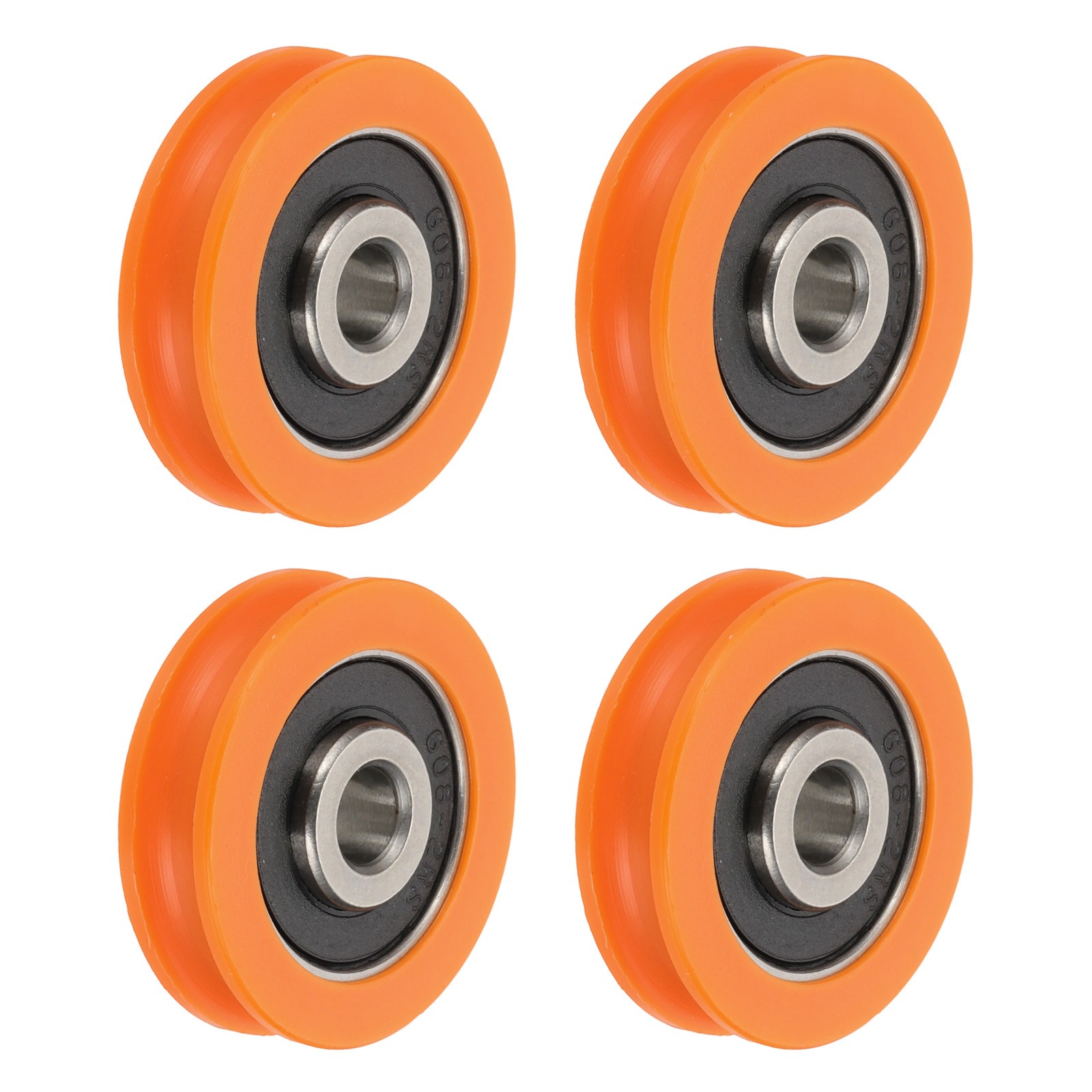 U Groove Ball Bearing Roller, 6 x 29 x 8mm Guide Wheel, Orange Pack of 4
