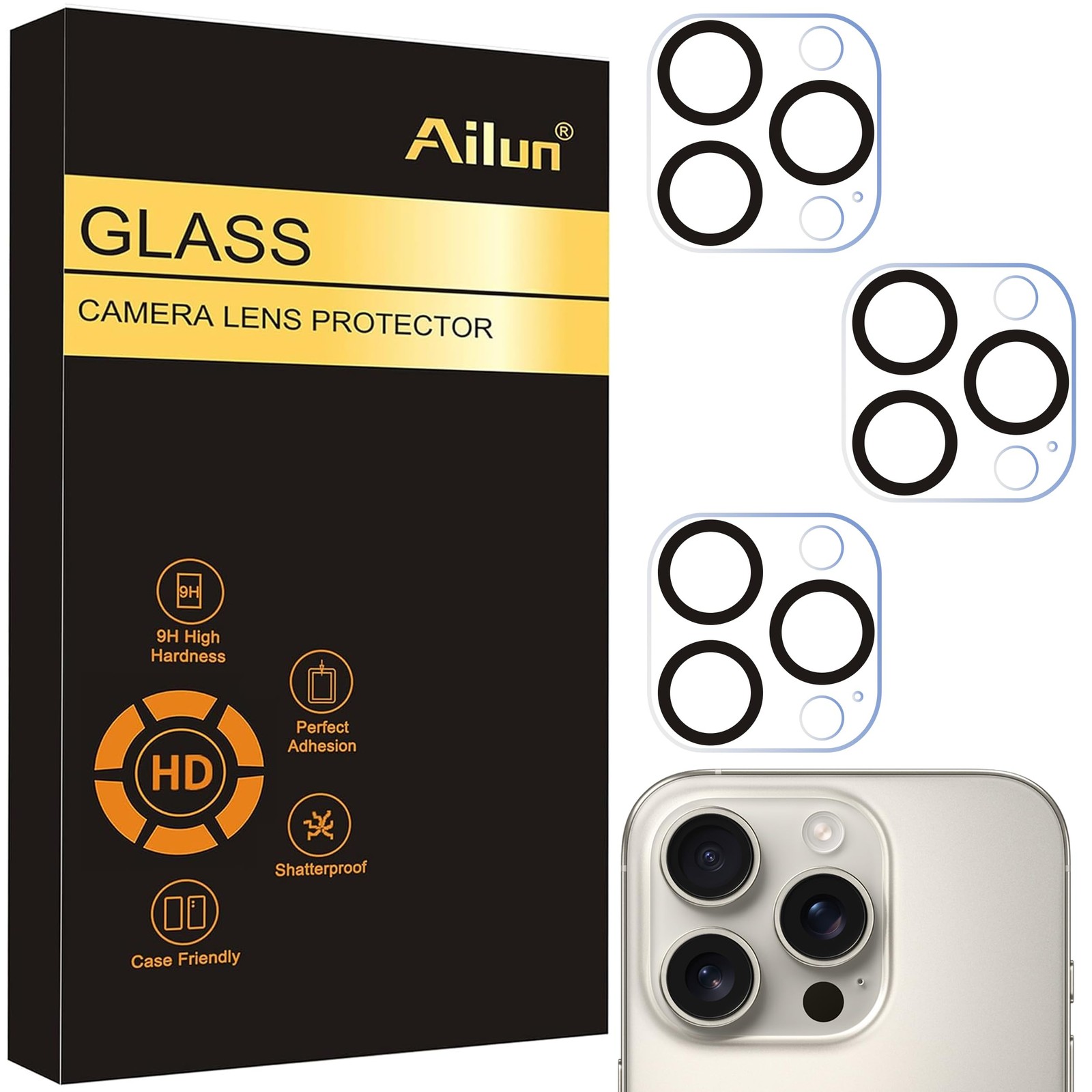 Ailun 3 Pack Camera Lens Protector for iPhone 15 Pro & iPhone 15 Pro Max,Tempere