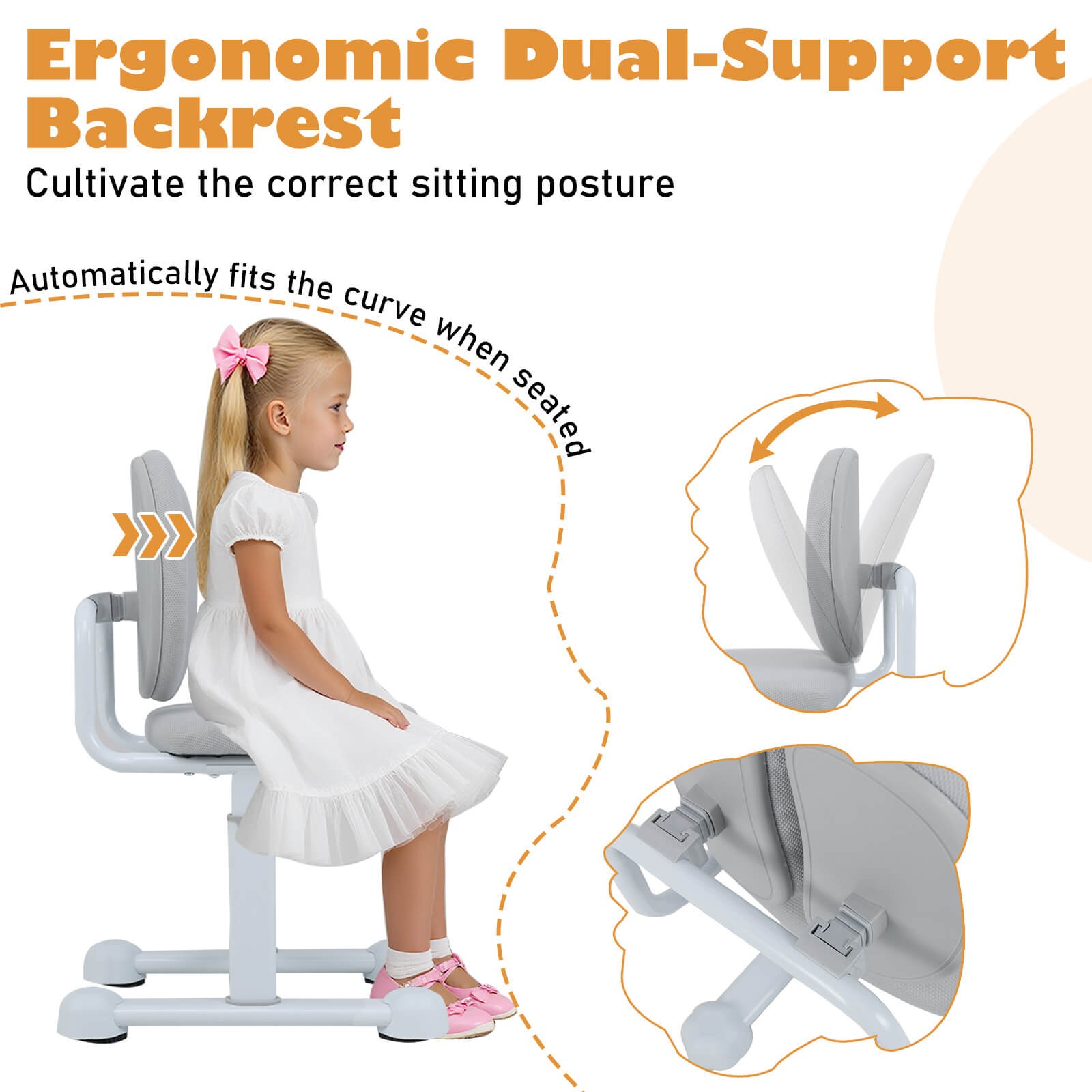 Kids Desk Chair w/Double Back Support Adjustable Height Upholstered Computer