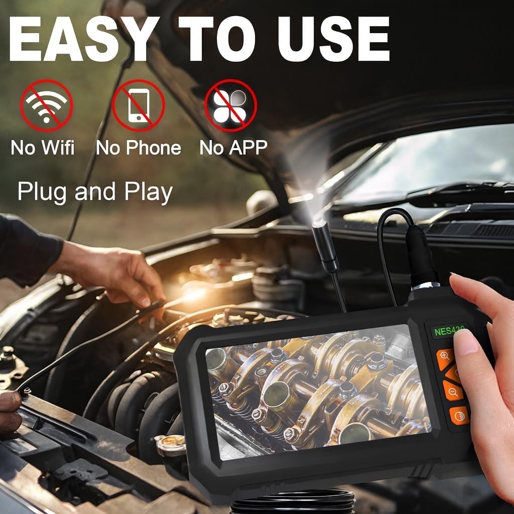 Endoscope Borescope Camera with Light, 4.3" IPS HD Garage Inspection Camera T...