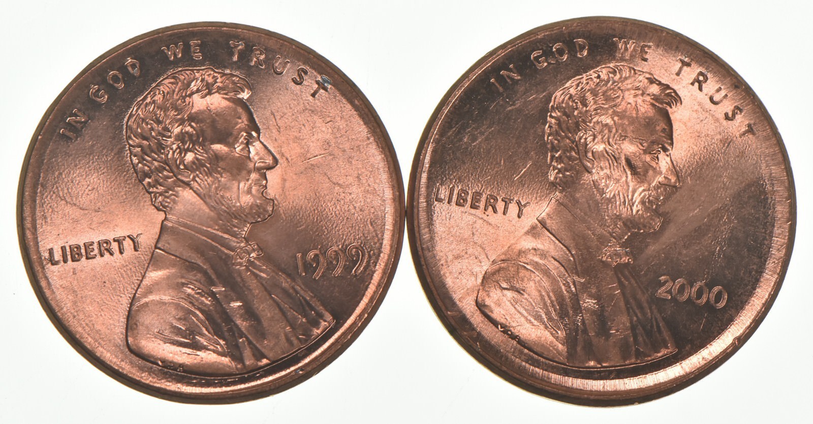 1c 1999 & 2000 Lincoln Cent Broadstrike Unc Error 2 Coin Lot - BU