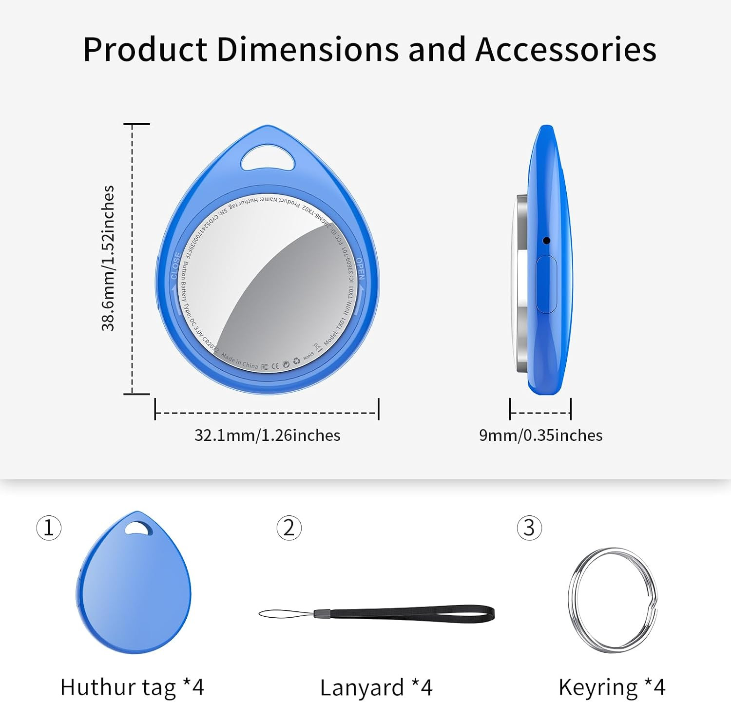 Air Tracker Tags-4 Pack Blue, 5.3 Bluetooth Tracker Work with Apple Find My (Ios