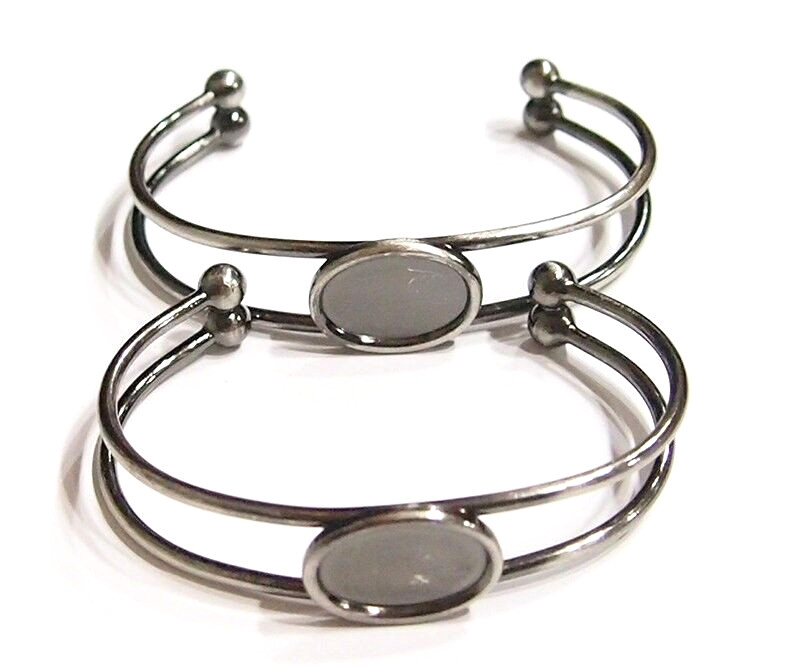 2 of 18x13mm Antique Silver Cuff Bracelet Settings 4 Cameos, Cabochons or Glass