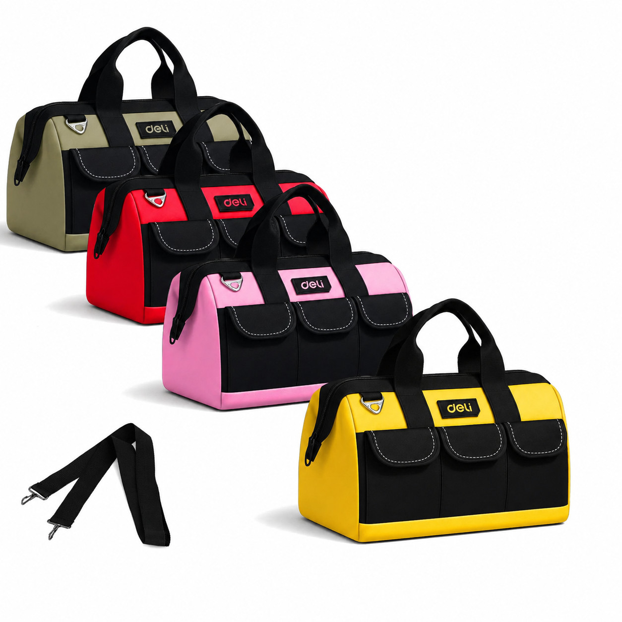 DELI 13 Inch Heavy Duty Contractor Tool Bag with 15 Pockets & Adjustable Strap