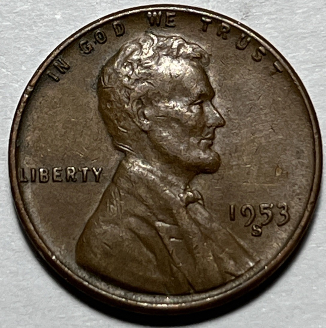 1953 S Lincoln Wheat Penny Error Misplaced Mint Mark Error #1