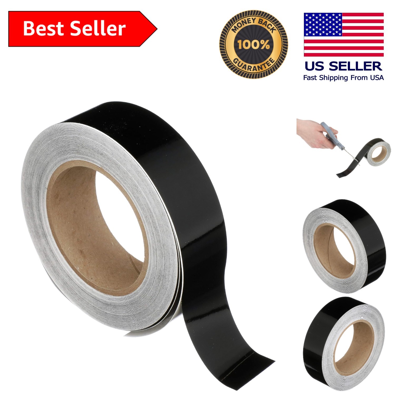 Self-Adhesive Boat Striping Tape - Water-Resistant, Black Vinyl, 3 Mil Thickness