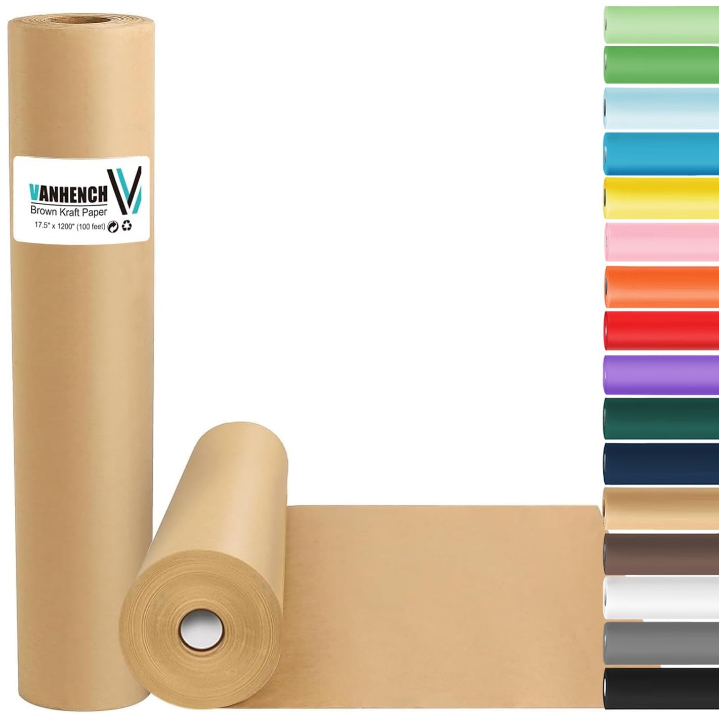Vanhench Brown Wrapping Paper Roll, Craft Kraft Packing 17.5" x 100‘,