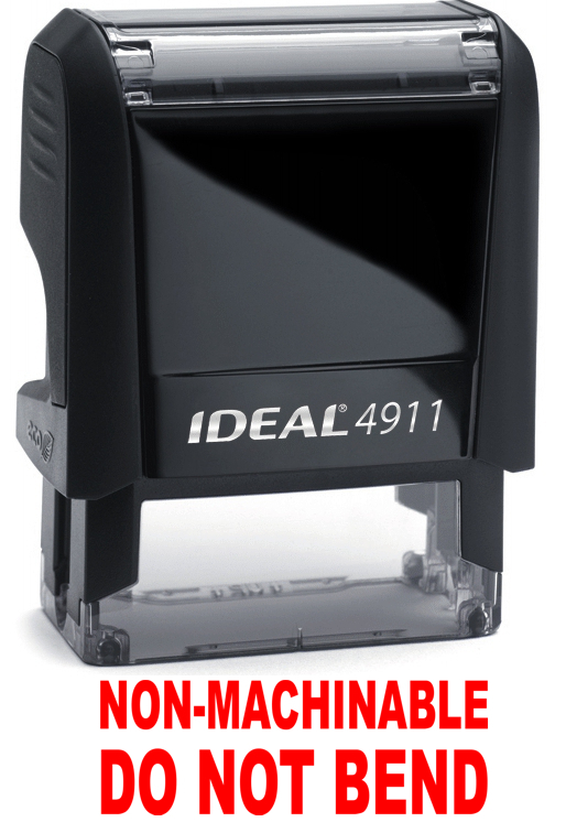 NON MACHINABLE DO NOT BEND - Ideal 4911 Self Inking Rubber Stamp - RED INK