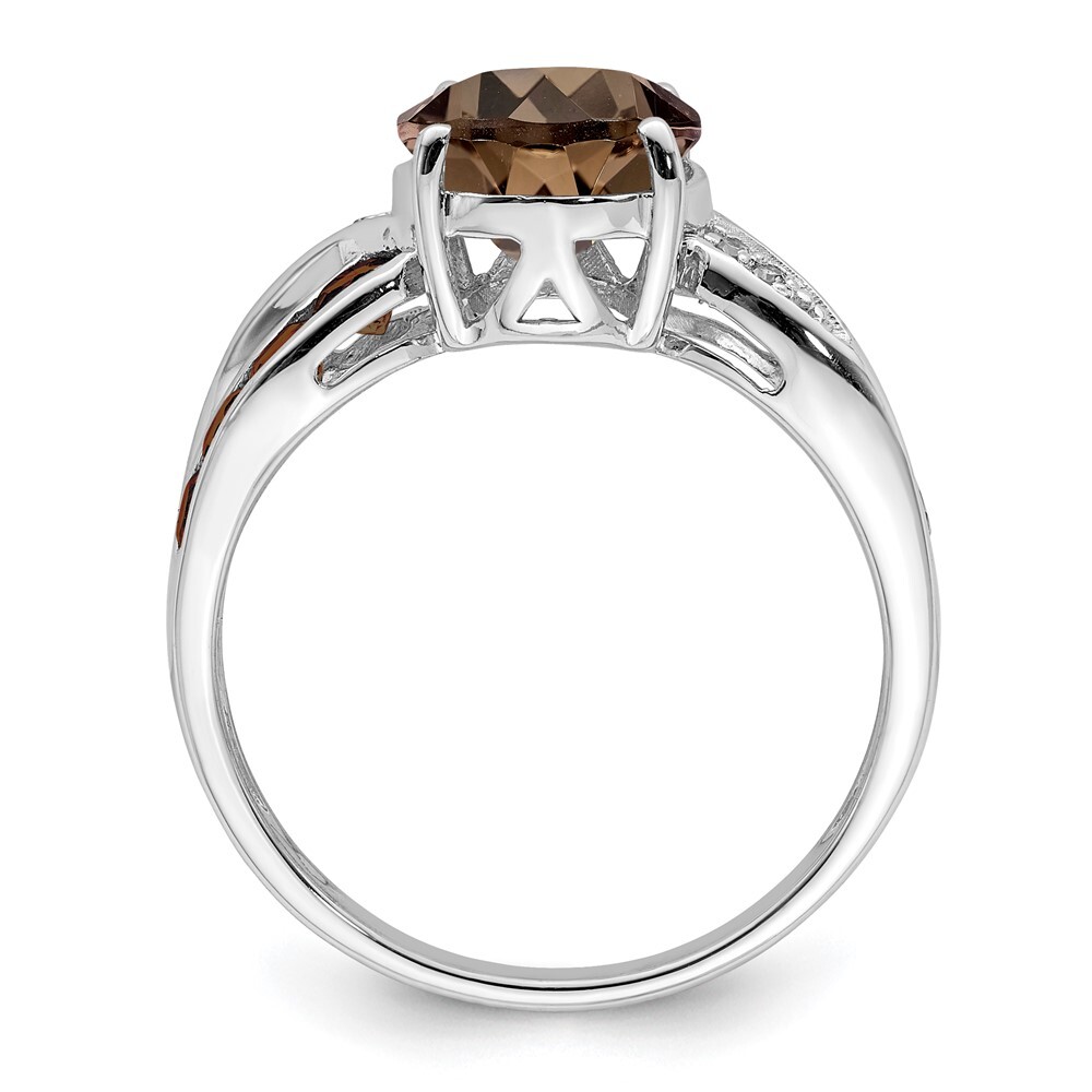 Sterling Silver Rhodium Diamond & Smoky Quartz Ring Size 5