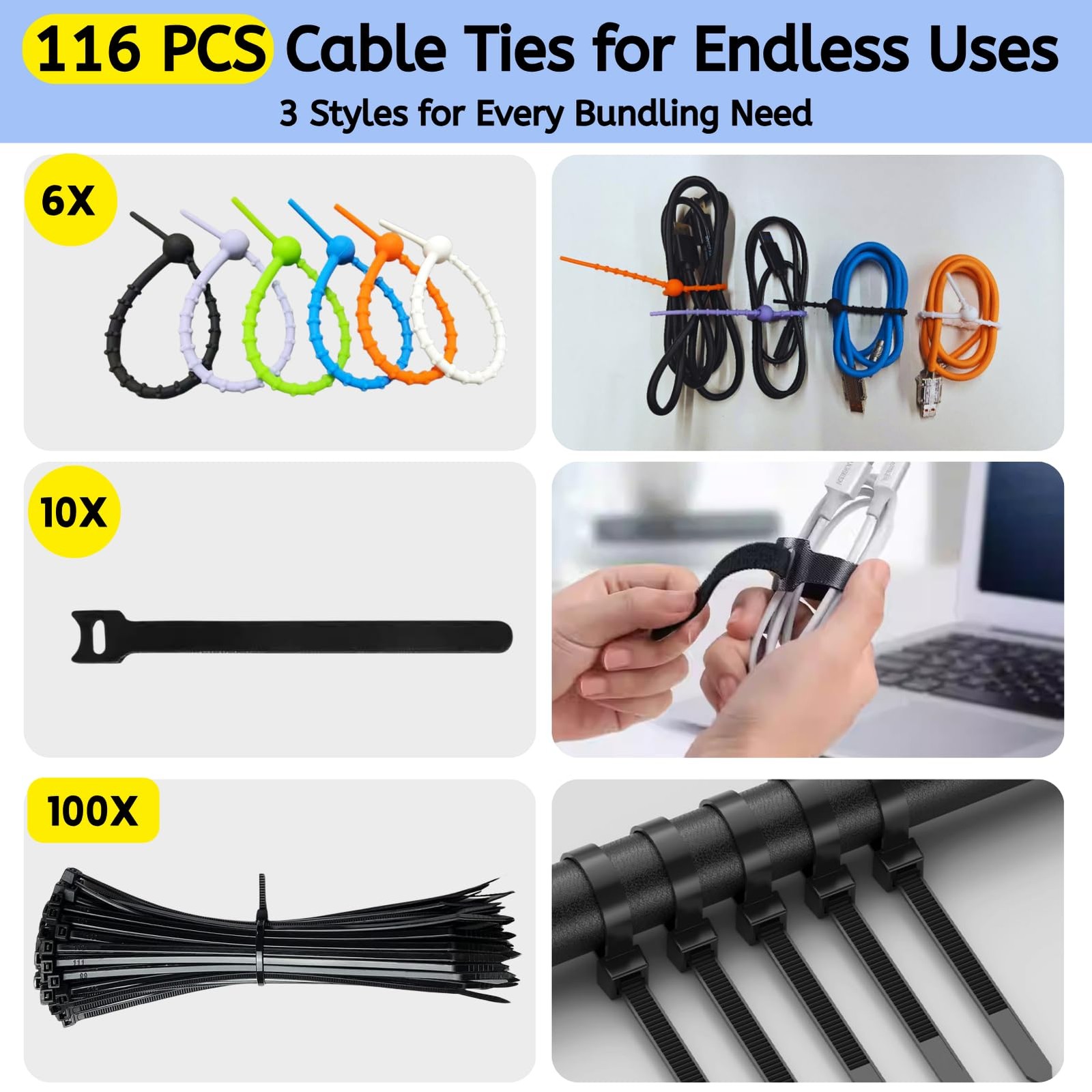 Cable Box - [142Pcs] Management Kit, Medium Cord Hider Medium, Black