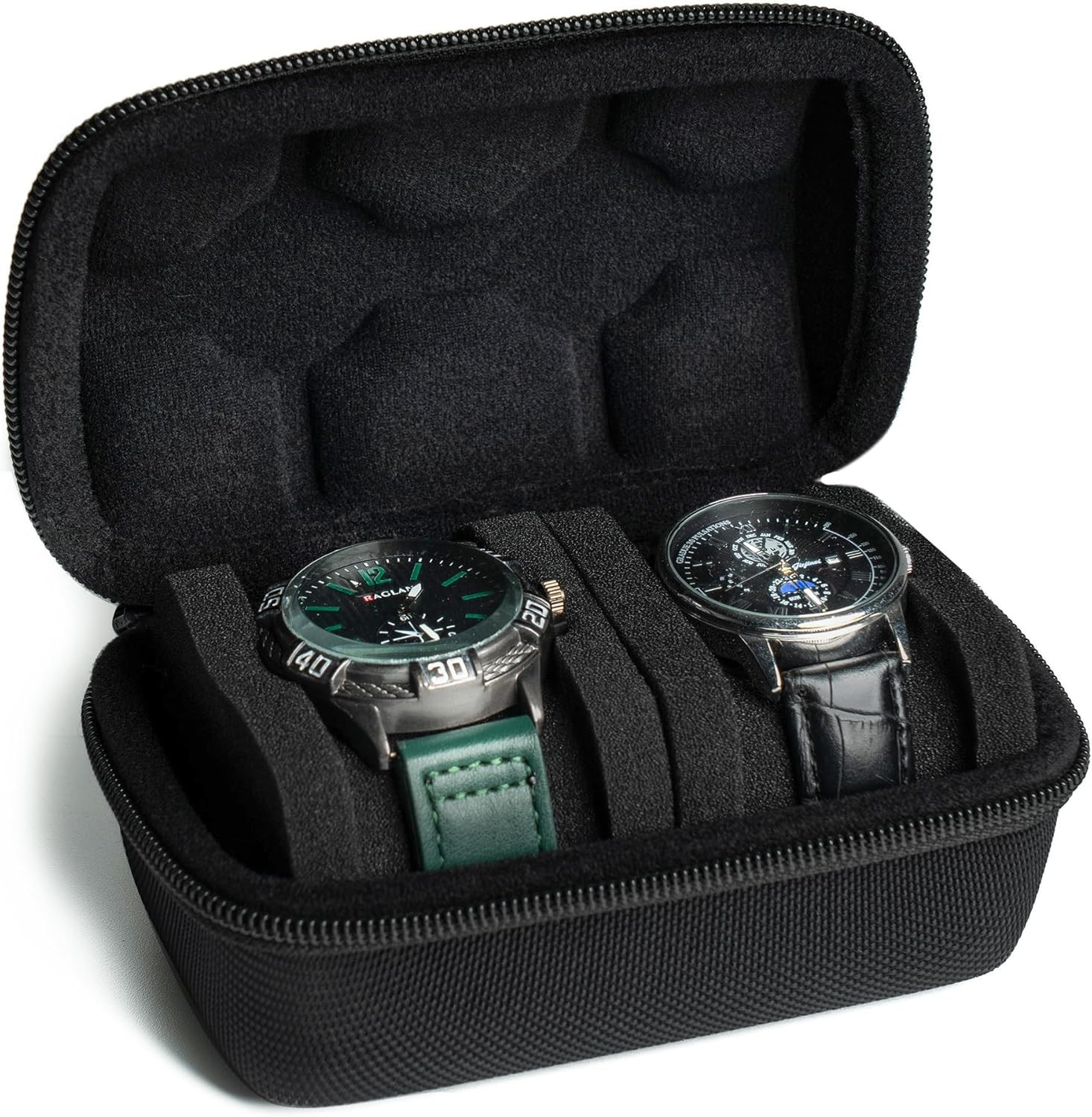 2 Slots Watch Travel Case for Men, Hard Portable Watch Carry Organizer Box with
